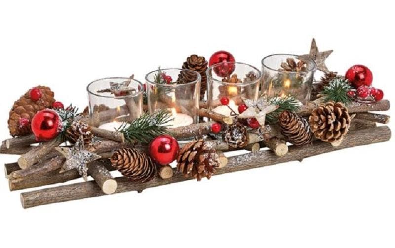 G. Wurm Adventsgesteck mit Teelichthalter 40x10x17cm, (BxHxT)