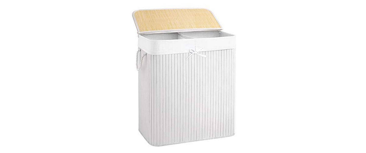 Songmics Wäschekorb Bambus, Nature, 100L 52x63x32 cm (BxHxT), Traglast 25 kg,2Fächer