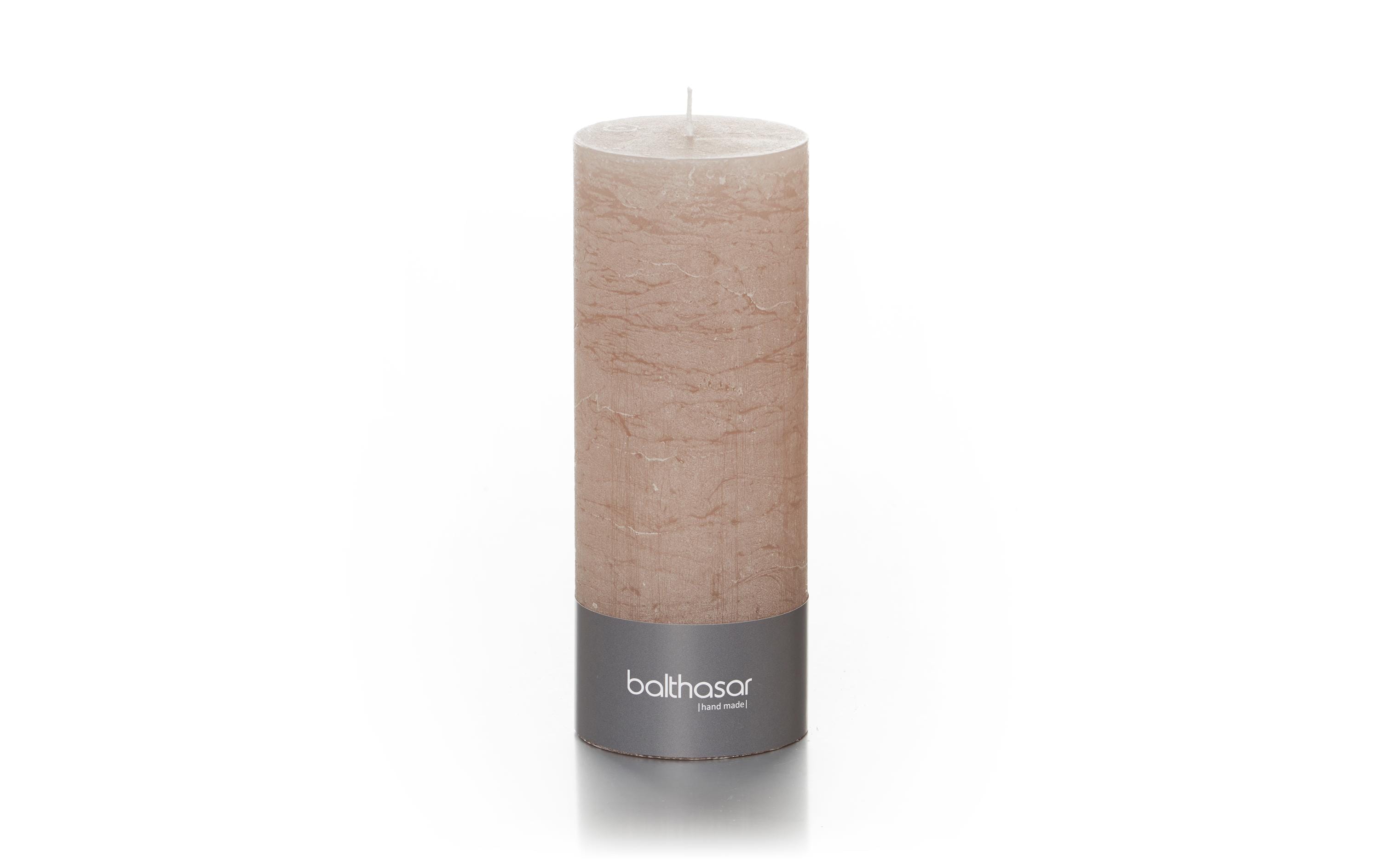 balthasar Zylinderkerze Rustico, Taupe 7x18 cm (DxH), Brenndauer 85h