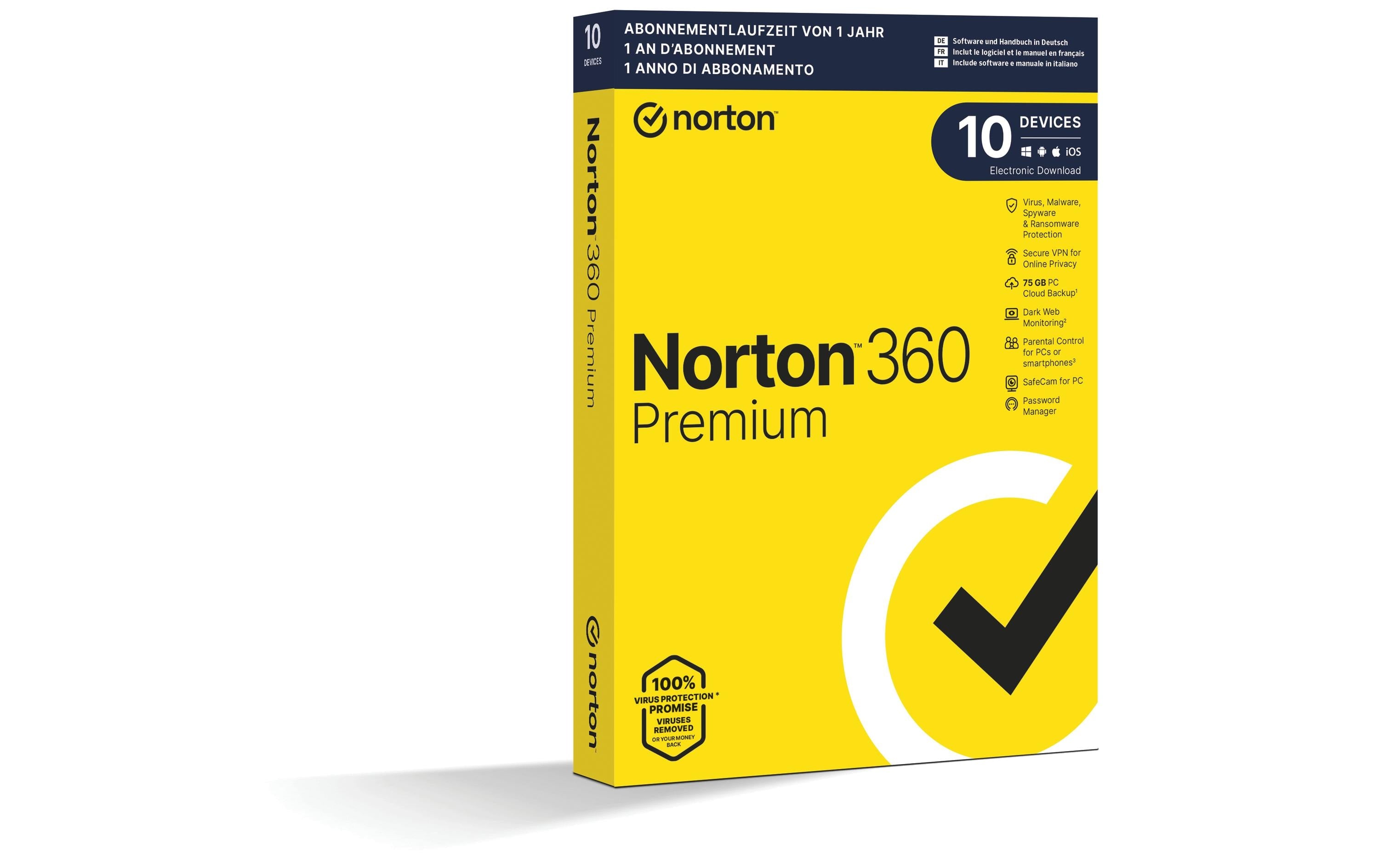 Norton 360 Premium Non-Subscription Box, Vollversion, 10 PC, 1J, ML