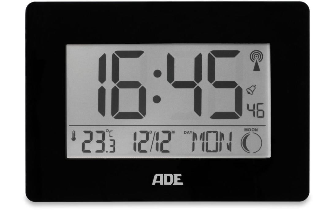ADE Funkuhr/Wecker XXL-Ziffern, Schwarz 22.9x2.8x16.1 cm, Kunststoff,Thermometer