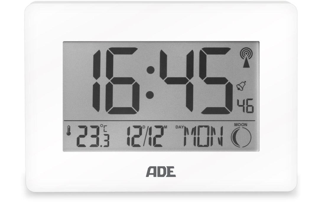 ADE Funkuhr/Wecker XXL-Ziffern, Weiss 22.9x2.8x16.1 cm, Kunststoff,Thermometer
