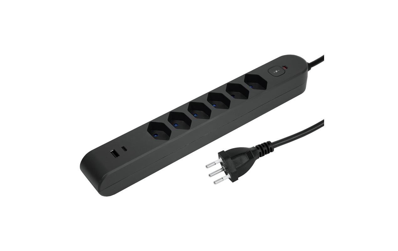 Steffen Steckerleiste IQ 6xT13, USB-A+C anthrazit, 3m Kabel