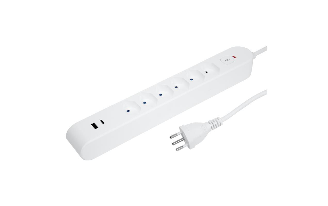 Steffen Steckerleiste IQ 6xT13, USB-A+C weiss, 3m Kabel