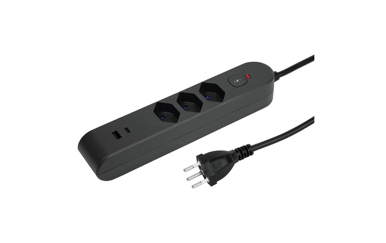 Steffen Steckerleiste IQ 3xT13, USB-A+C anthrazit, 3m Kabel