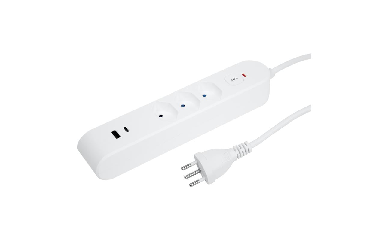 Steffen Steckerleiste IQ 3xT13, USB-A+C weiss, 3m Kabel