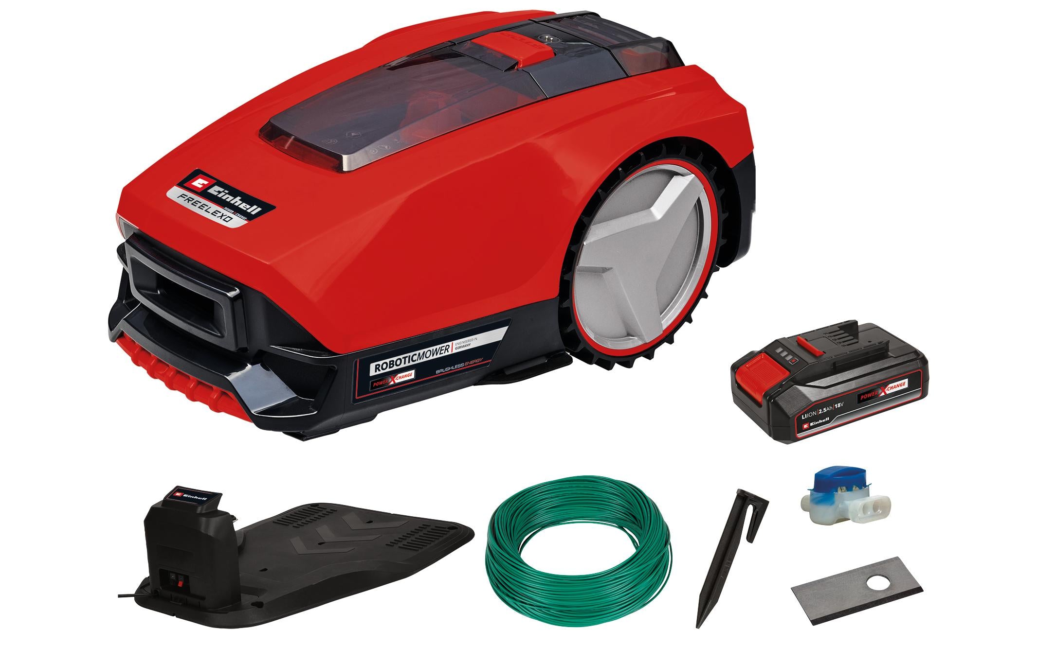Einhell Freelexo Mähroboter 500 LCD BT+ inkl. Akku, Ladegerät und Installationsmat.