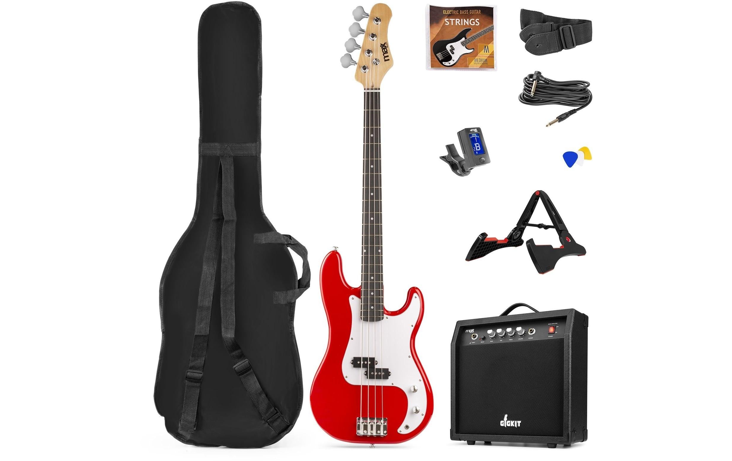 MAX GigKitRe Bass Gitarrenset, rot