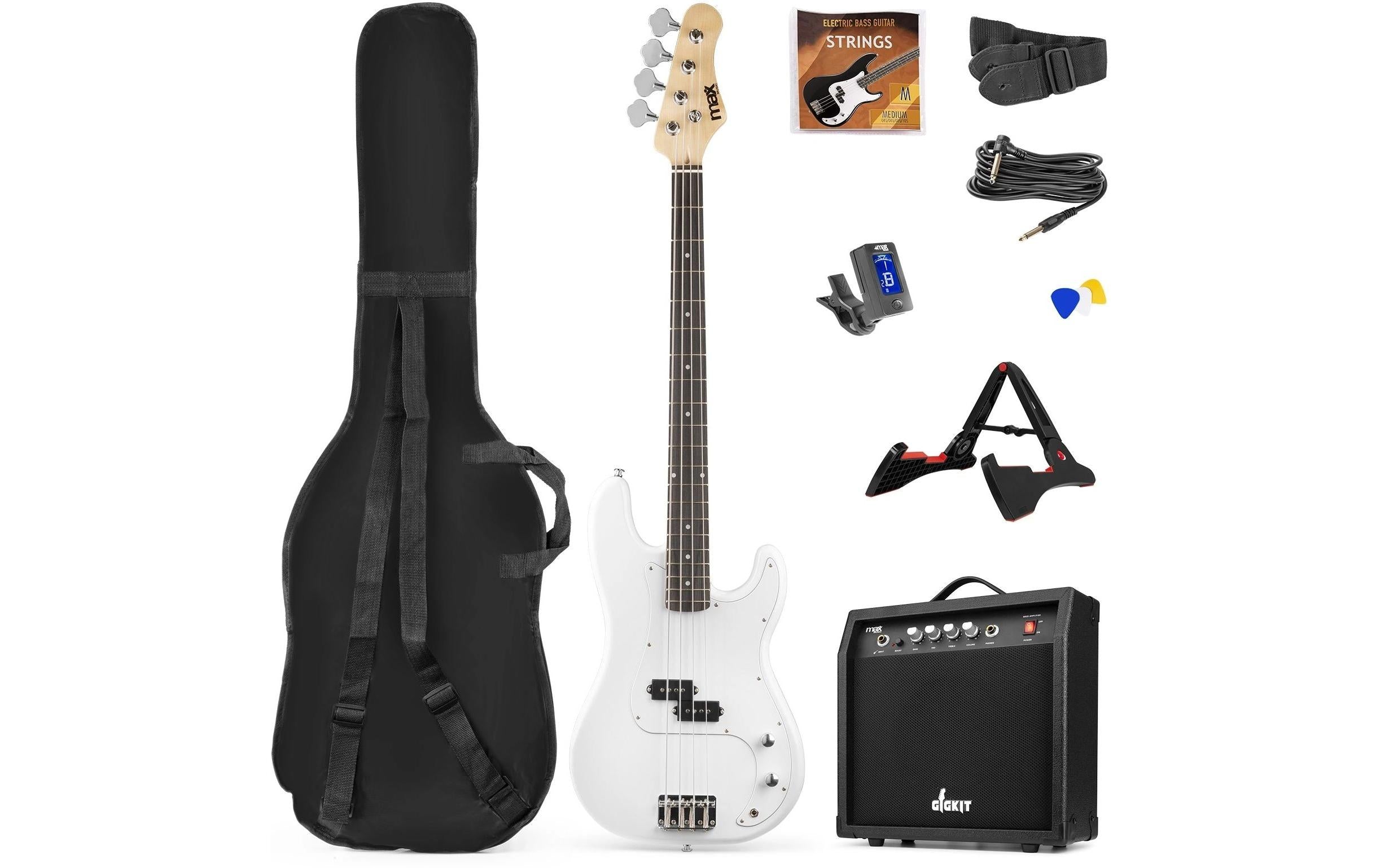 MAX GigKitWh Bass Gitarrenset, weiss