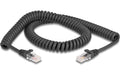 Delock RJ45 Spiralkabel Cat.5e Stecker zu Stecker, 2m, schwarz