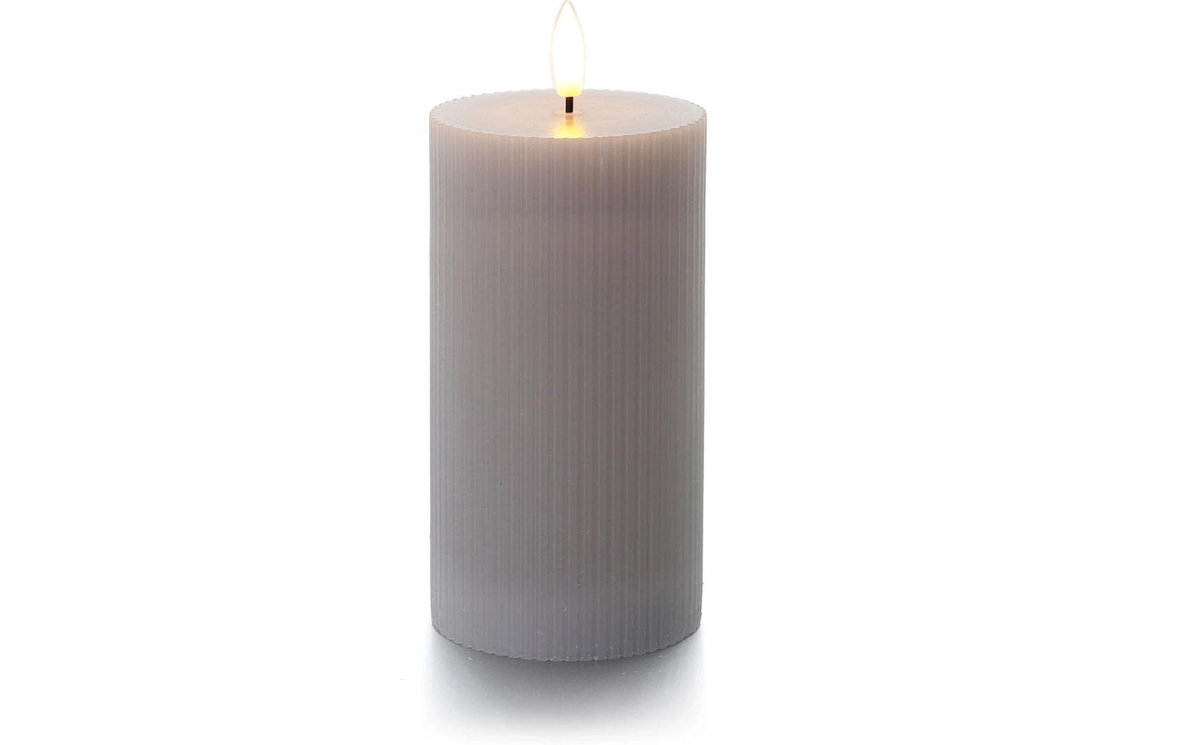 balthasar LED Zylinderkerze Rillen hellgra LED warmweiss, 140 x 75mm, exkl. 3x AAA