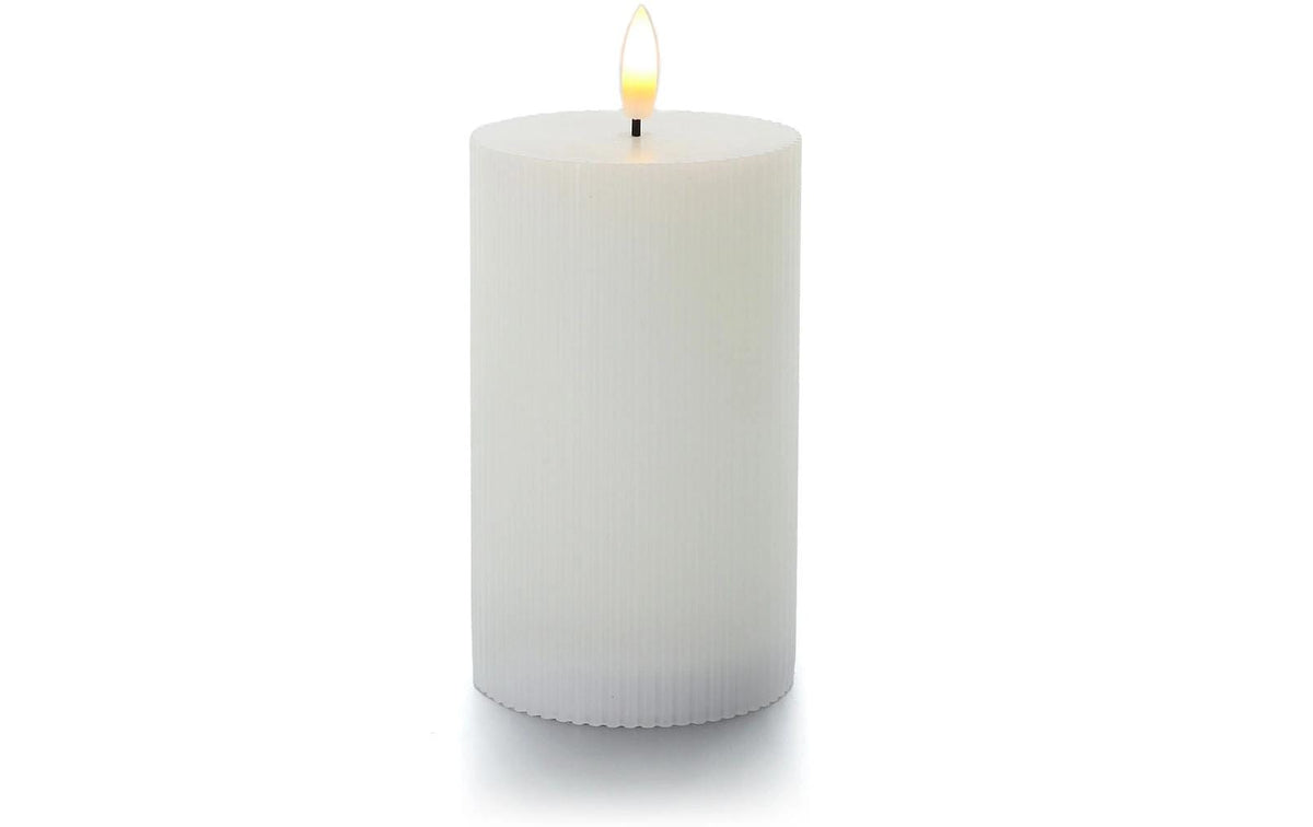 balthasar LED Zylinderkerze Rillen weiss LED warmweiss, 125 x 75mm, exkl. 3x AAA