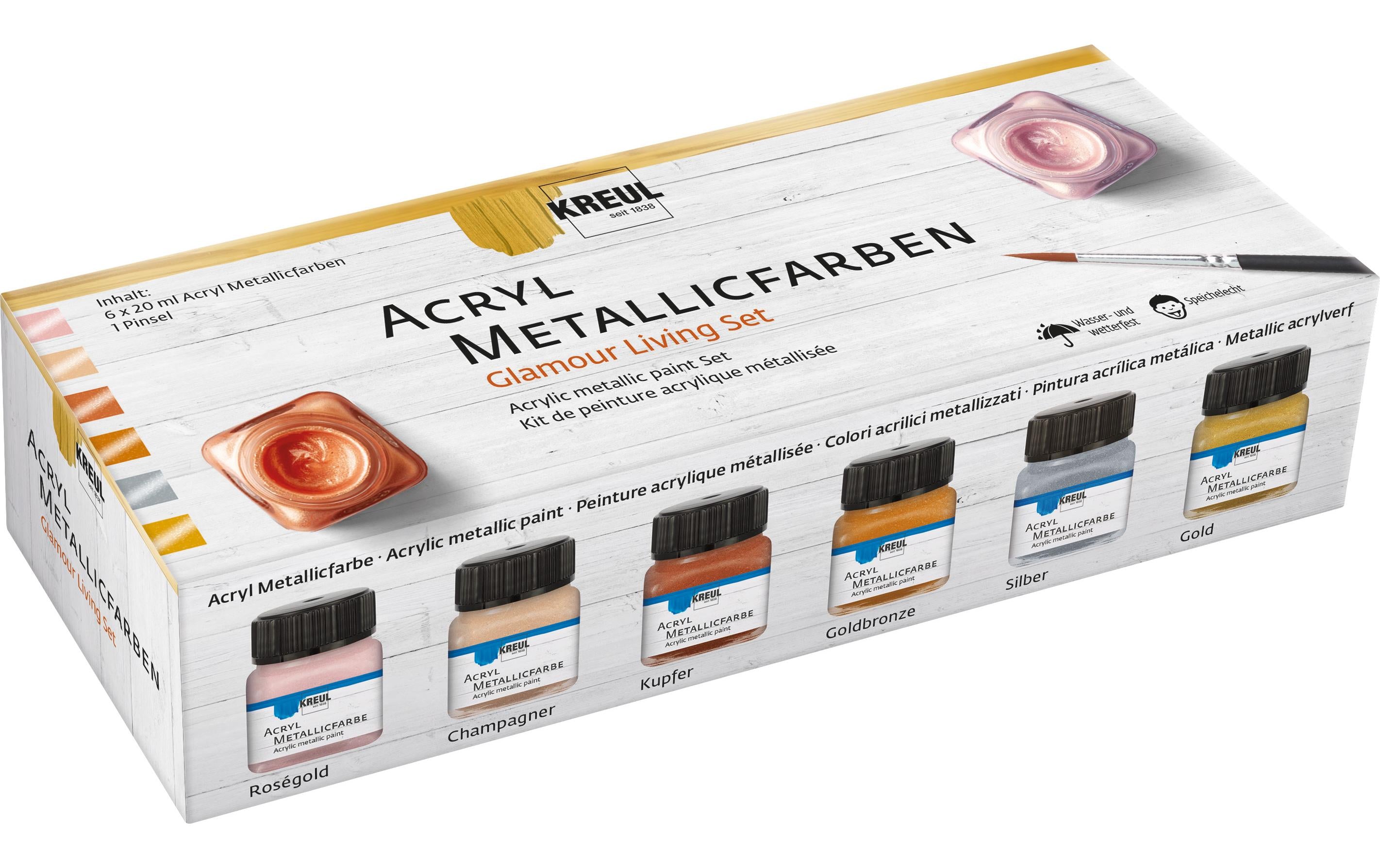 Kreul Acrylfarbe Metallic Set Glamour 20 ml, 6 Stück