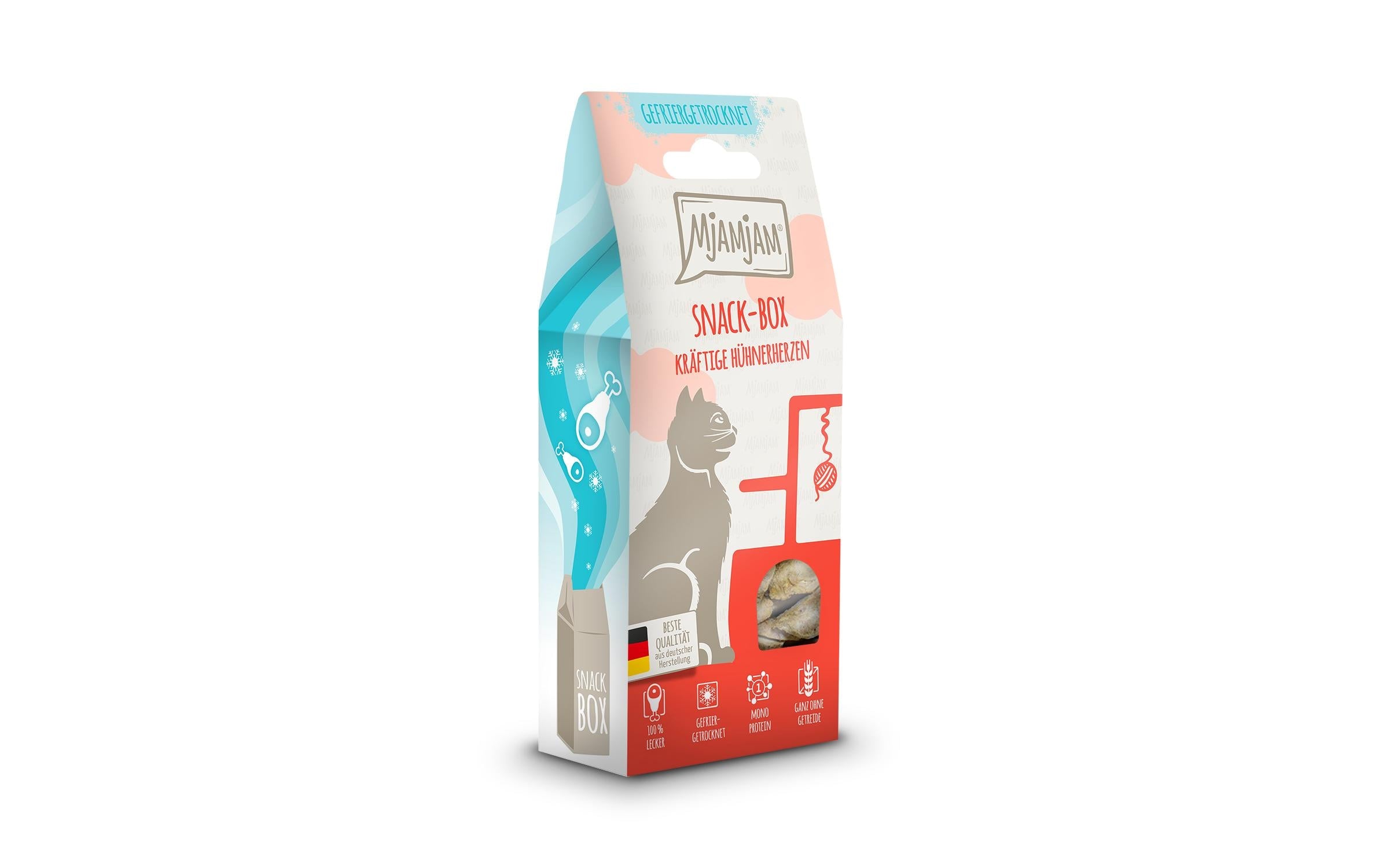 Mjamjam Cat Snack Box Hühnerherzen 35g
