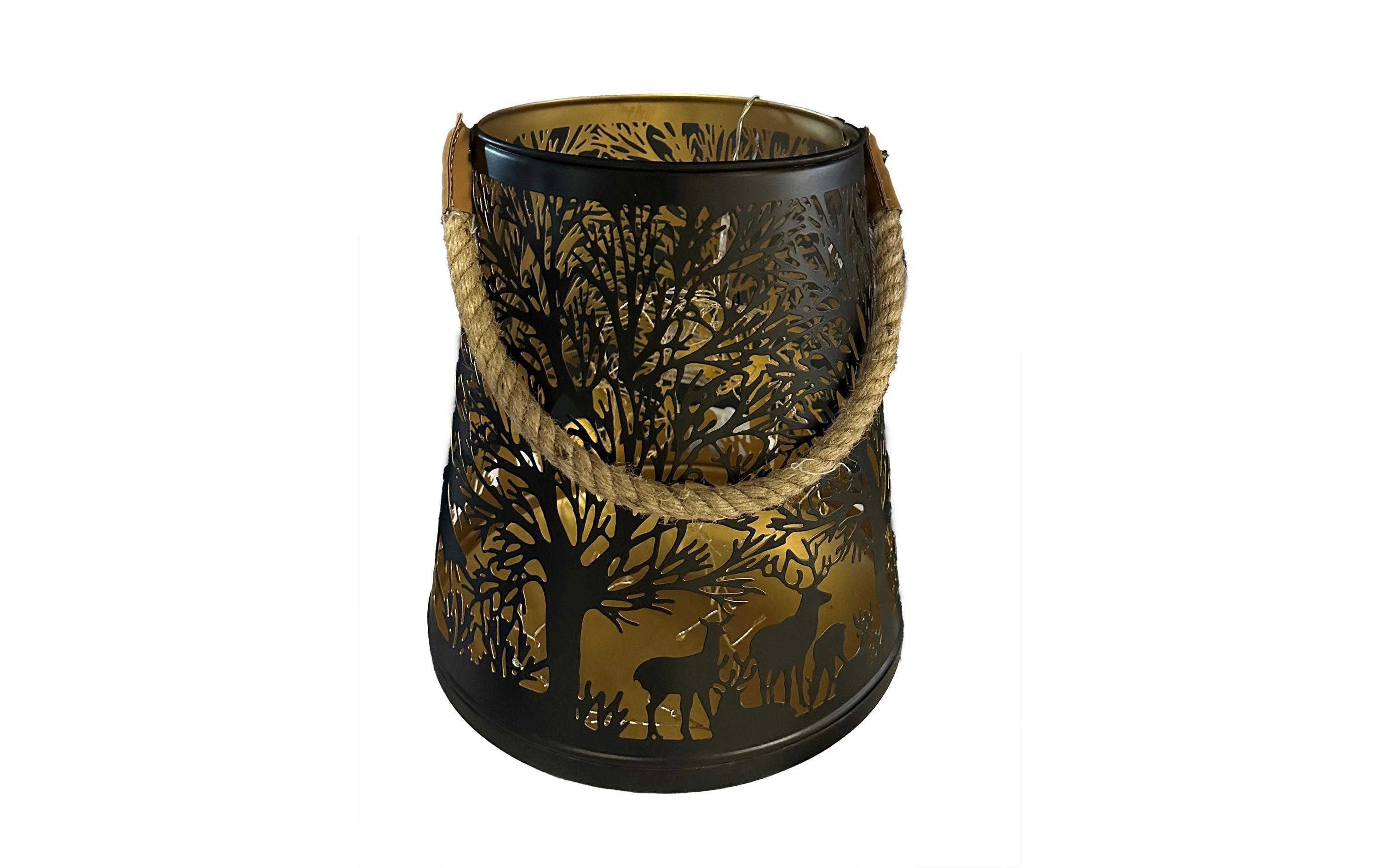Dameco Laterne Forest mit Kordel, Metall Schwarz-Gold, 26x31 cm (DxH)