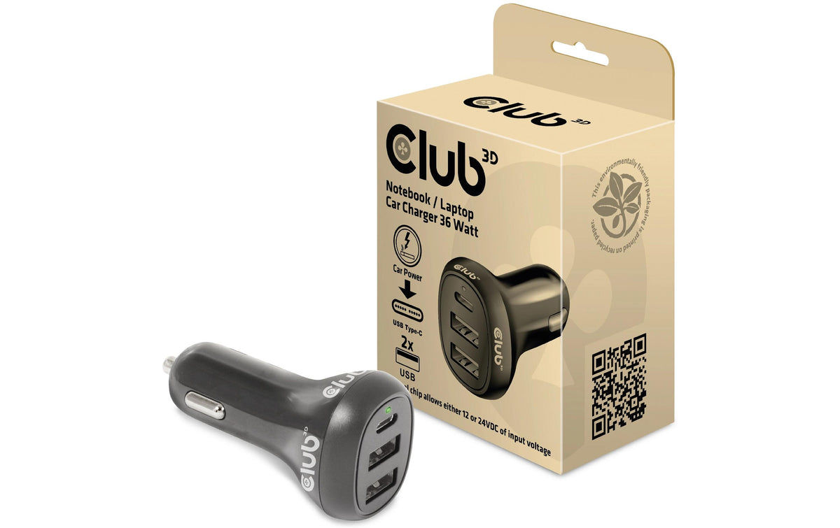 Club 3D, KFZ-Ladegerät 36W 1x USB Typ-A Buchse, 2x USB Typ-C Buchse