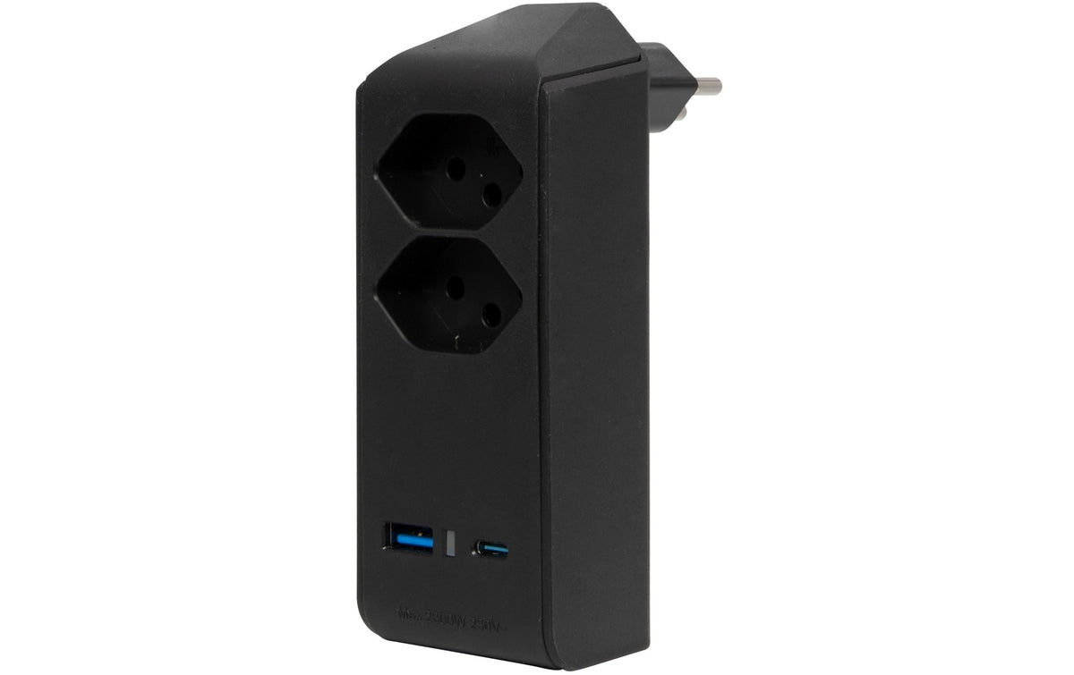 Brennenstuhl 2-fach Abzweigstecker drehbar 300 Grad, USB A/C, ohne Schalter