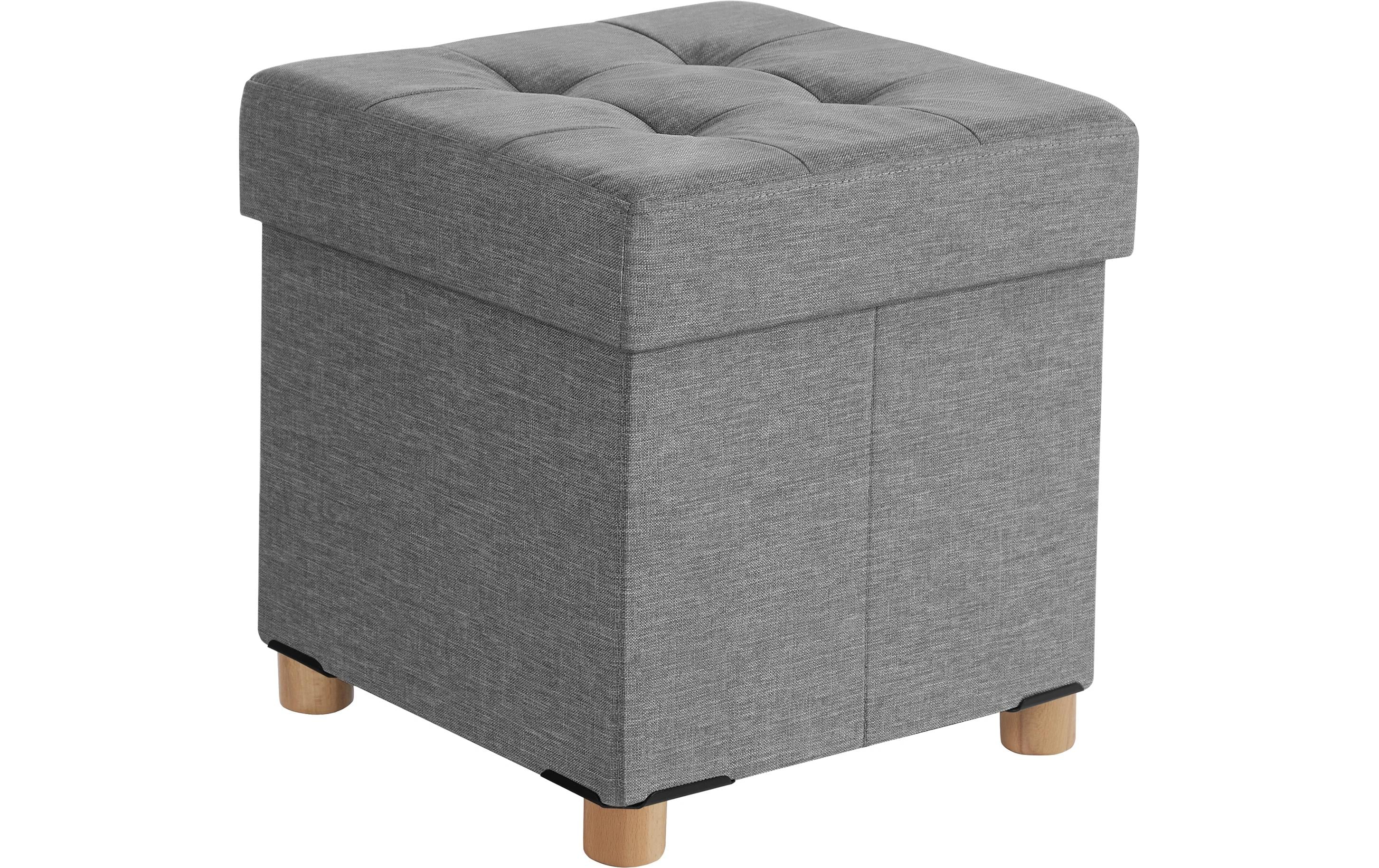 Songmics Hocker mit Stauraum, Hellgrau 38 x 38 x 40 cm, Traglast 300kg,Leinenstoff