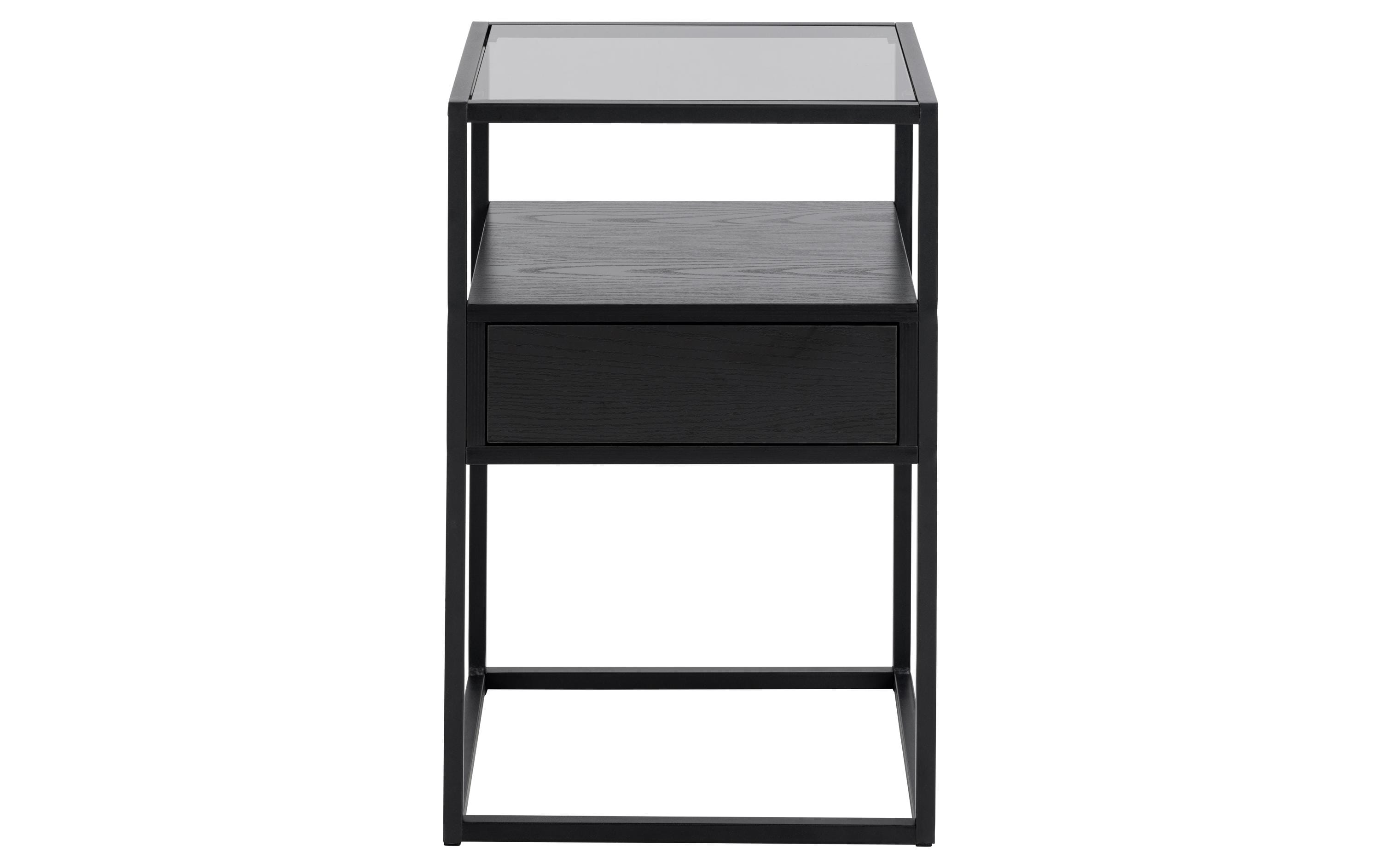 AC Design Nachttisch Randolf Glas/Stahl/MDF, 40x35x60cm, Schwarz