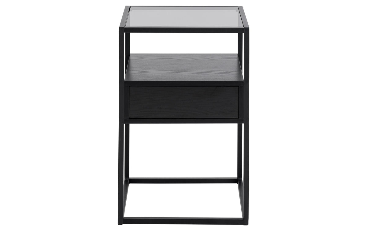 AC Design Nachttisch Randolf Glas/Stahl/MDF, 40x35x60cm, Schwarz