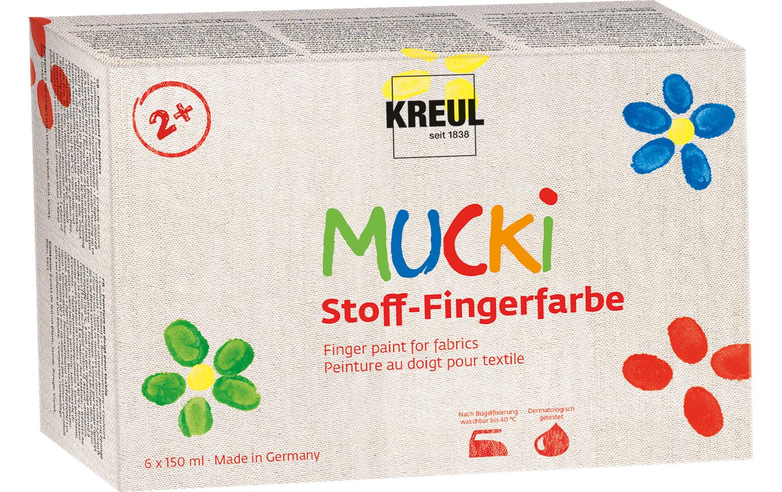 Kreul Mucki Fingerfarbe Set Stoff 150 ml, 6 Stück
