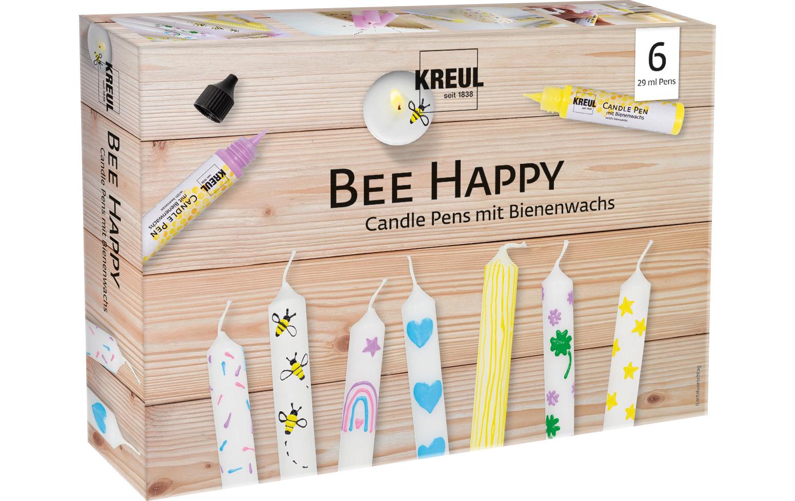 Kreul Candle Pen Set Bee Happy Bienenwachs, 6 Stück