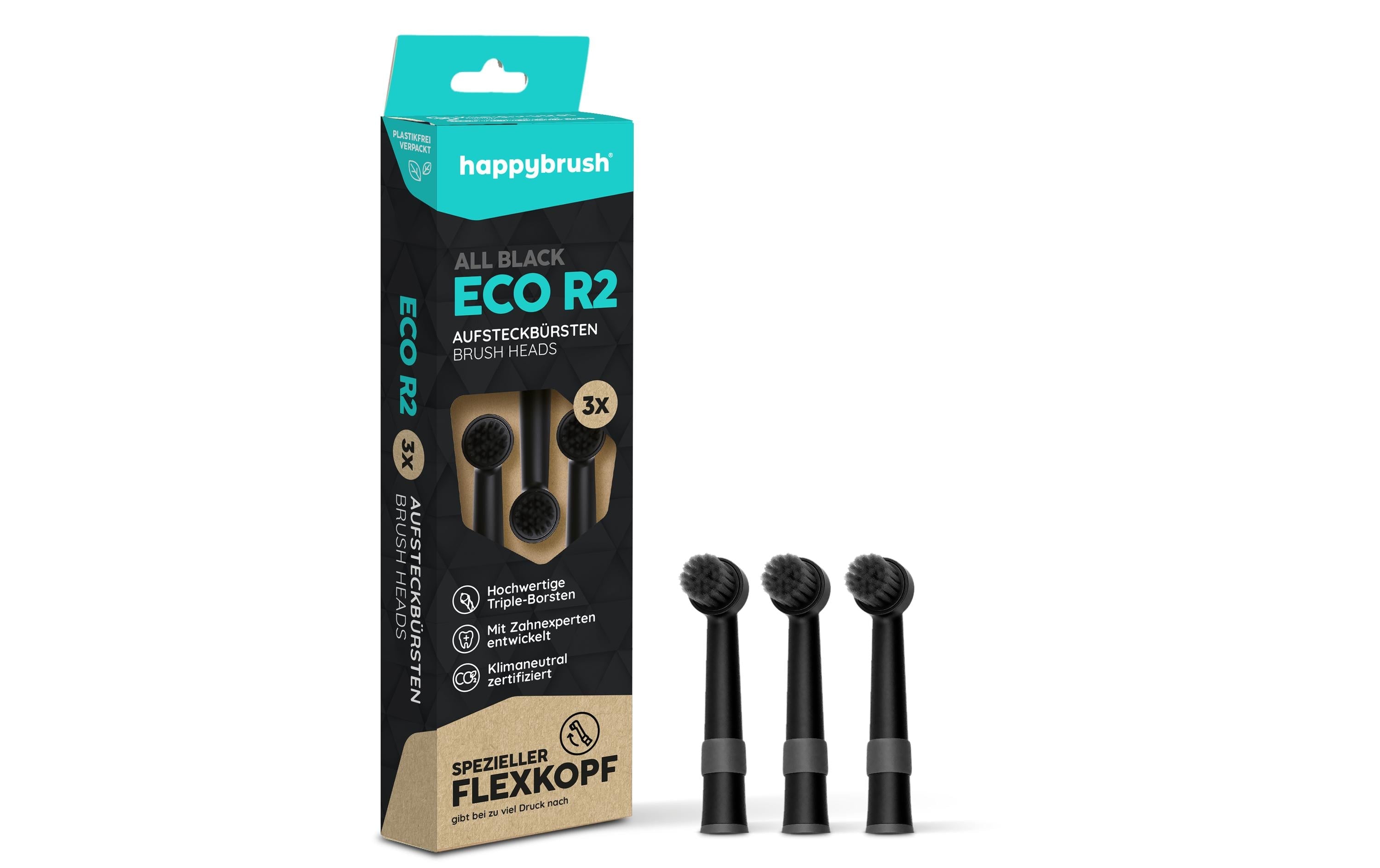happybrush Aufsteckbürste R2 rund 3 Stk., Allblack