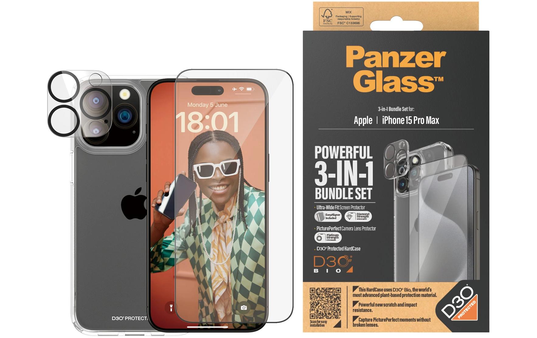 CARE 3-in-1 - Glas (S), Case, Hoops iPhone 15 Pro Max