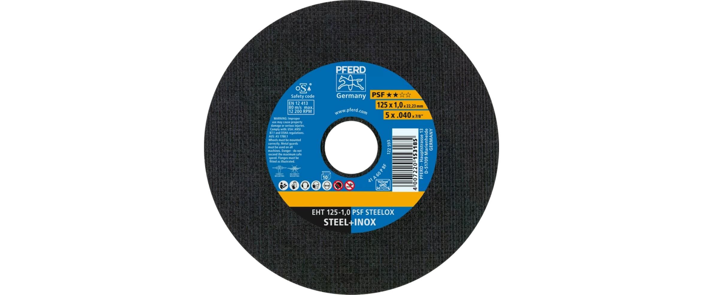PFERD Trennscheibe EHT 125x1.0x22.23mm gerade, Universallinie, Stahl