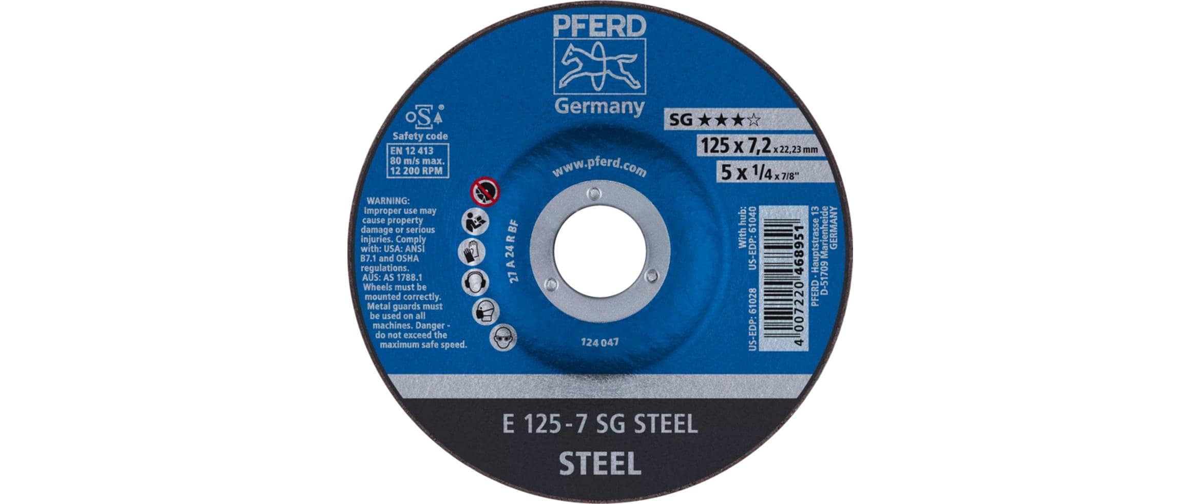 PFERD Schruppscheibe E 125x7.2x22.23mm Leistungslinie, Stahl