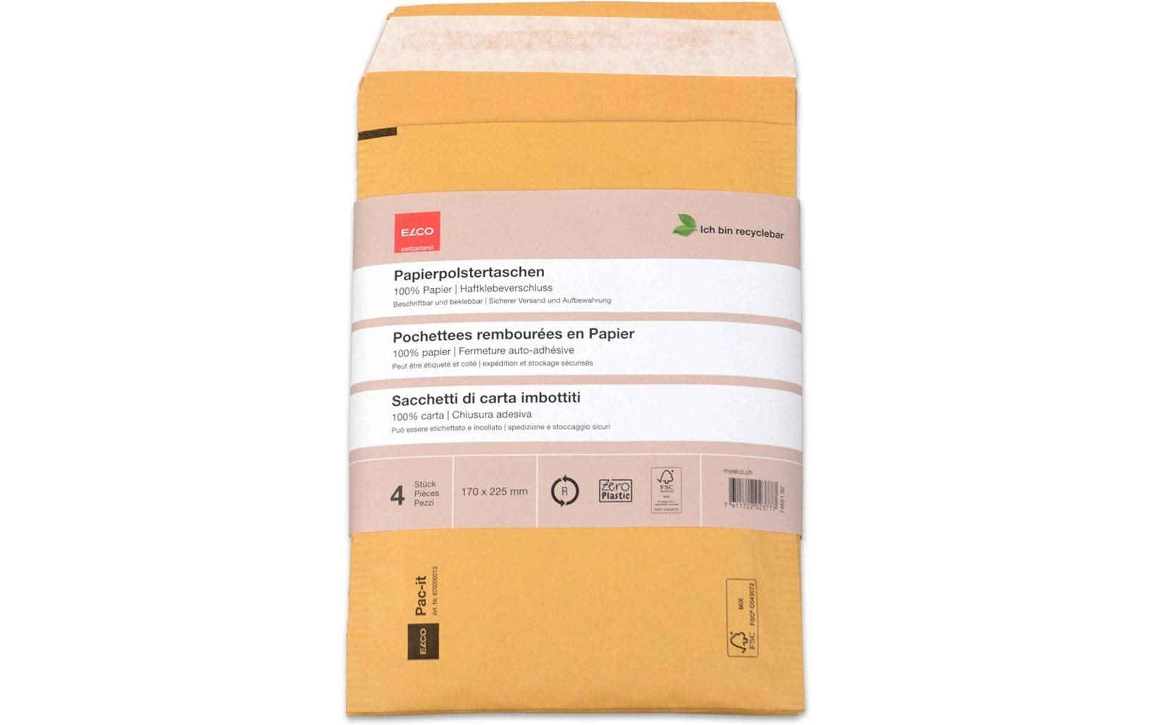 Papierpolstertasche, Zero Plastic 170 x 225mm, 4 Stück
