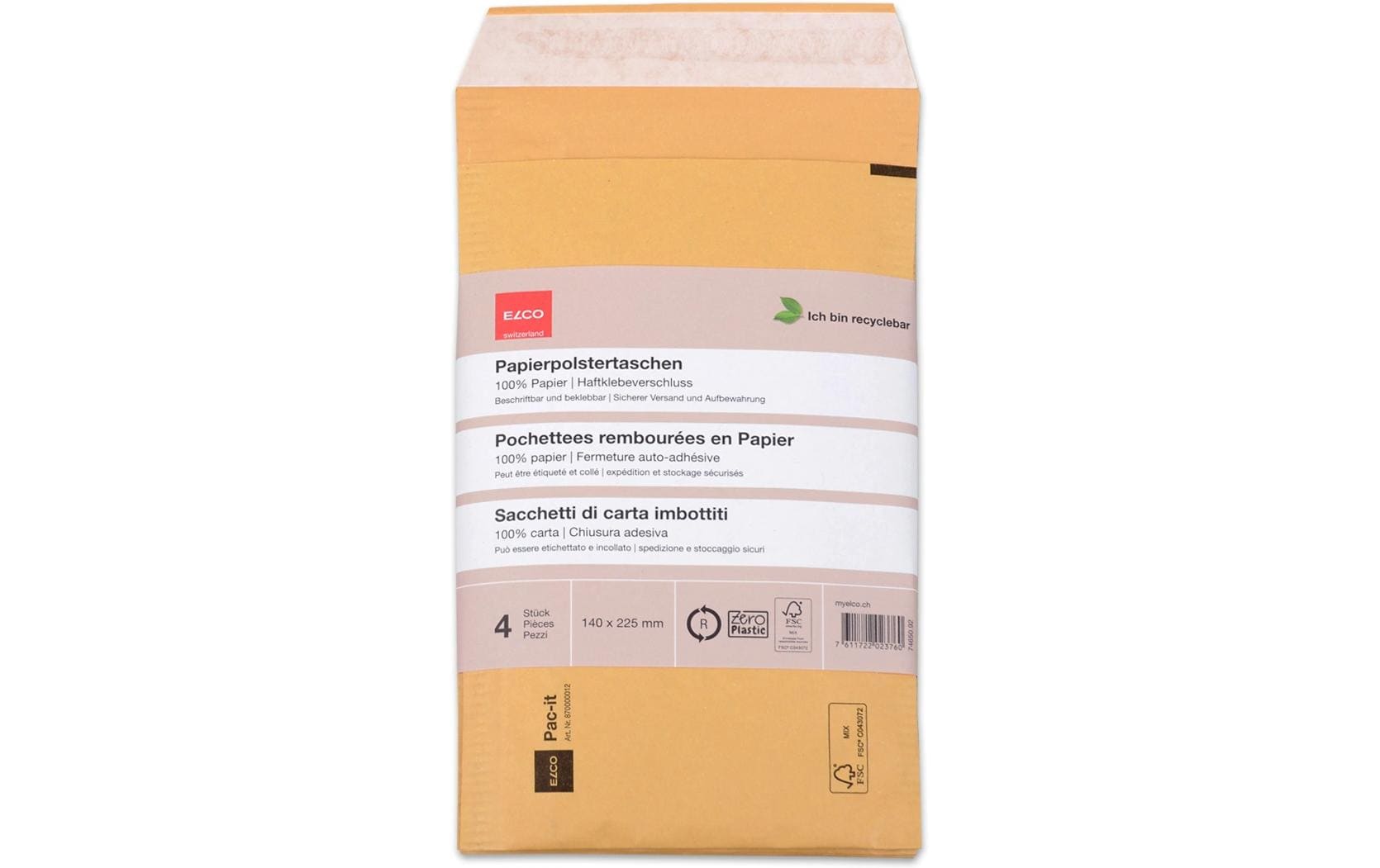 Papierpolstertasche, Zero Plastic 140 x 225mm, 4 Stück