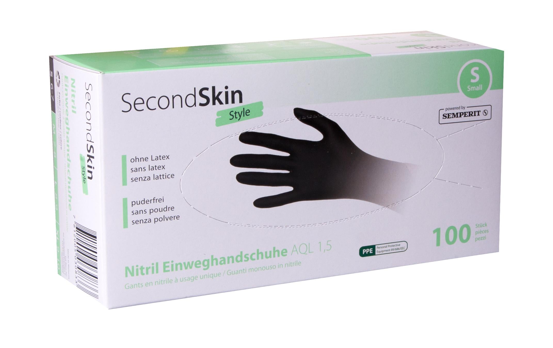 SecondSkin Nitril-Handschuhe S schwarz, 100 Stk