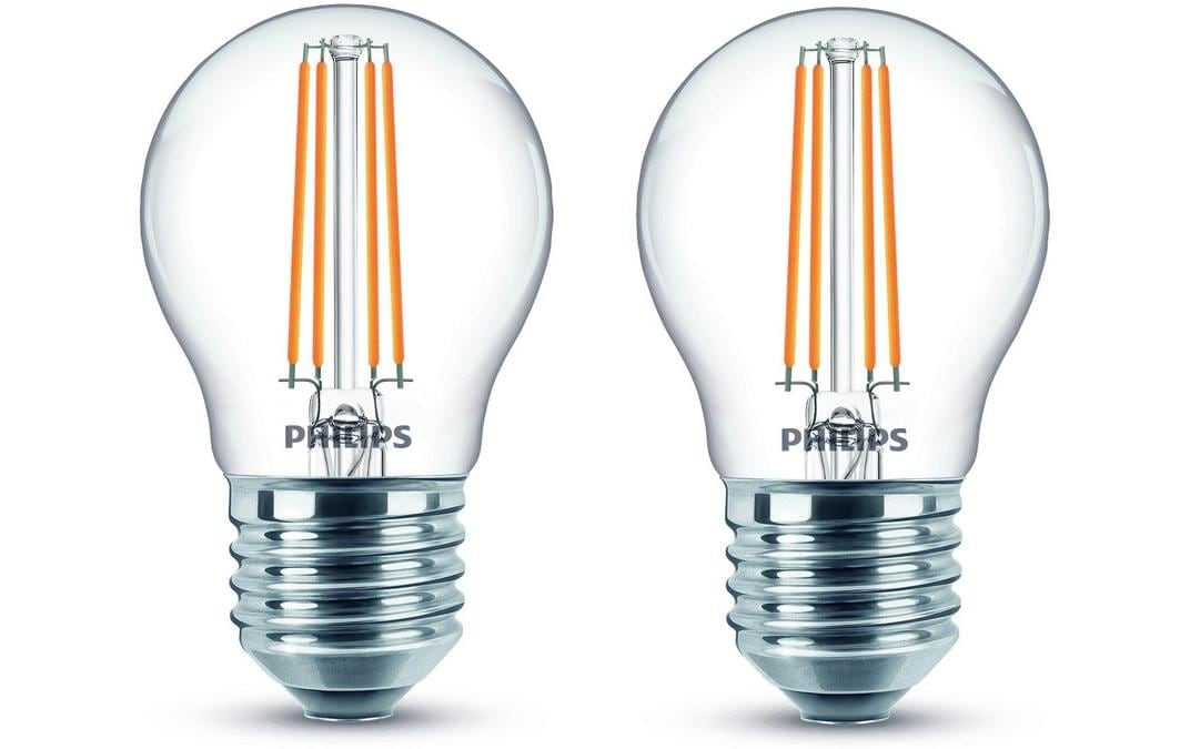 Philips LED Lampe 4.3W (40W) E27, P45, 470lm, 2700K, klar, 2er