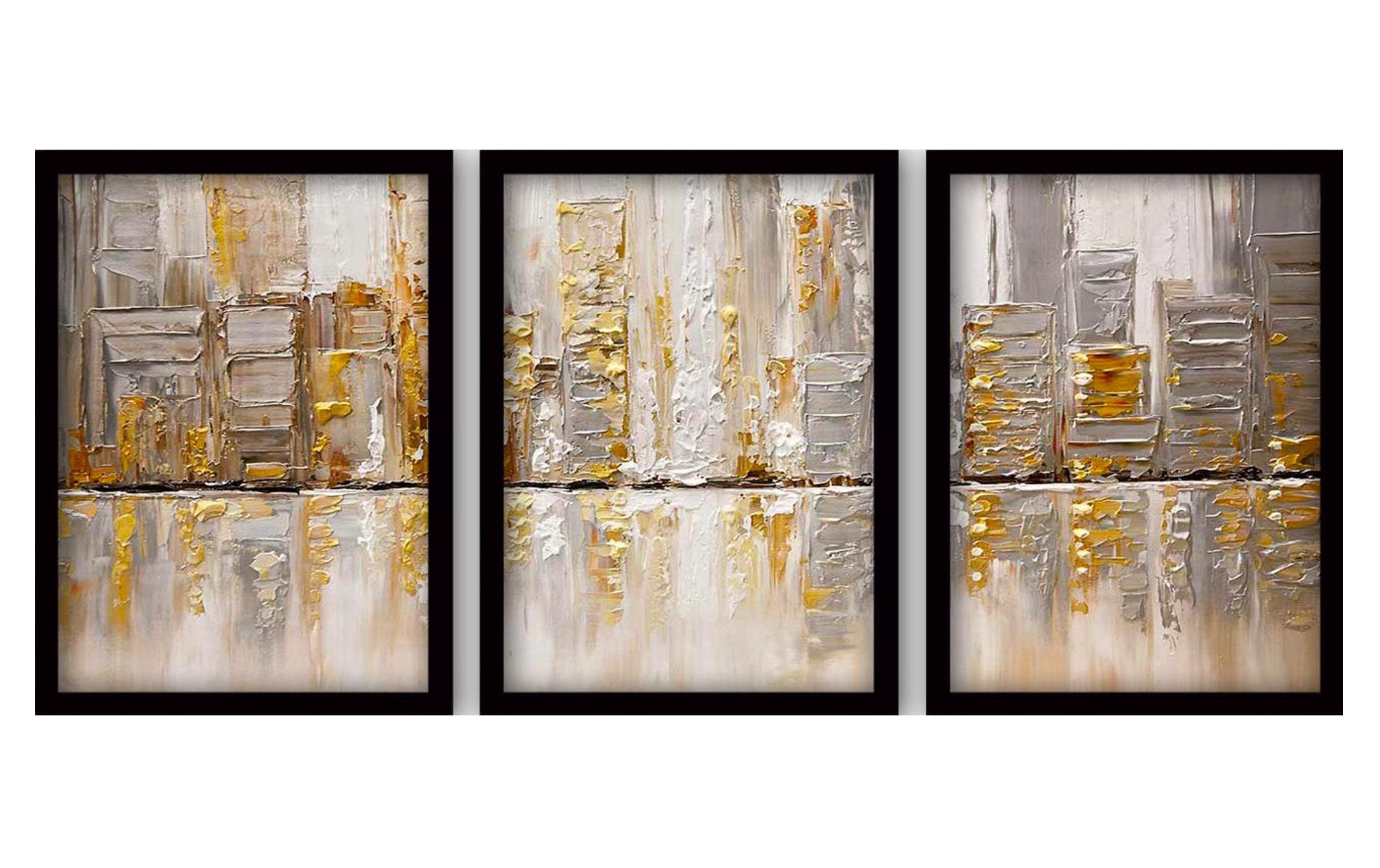 Wallxpert Bild Golden Art 3-teilig MDF/Kunststoff, 35 x 45 cm (3 Pieces)