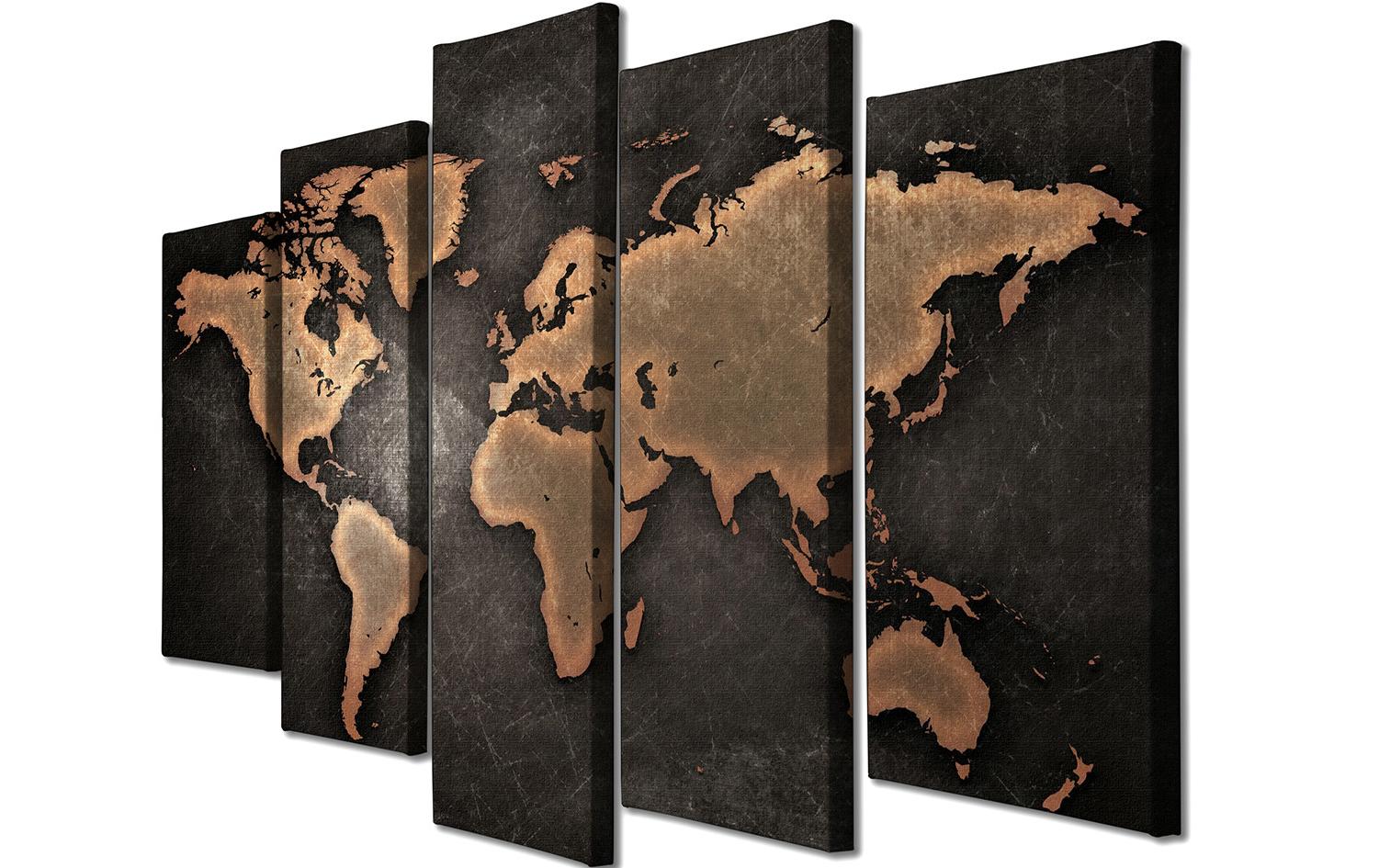 Wallxpert Bild World Baumwolle/Holz, 105x70cm