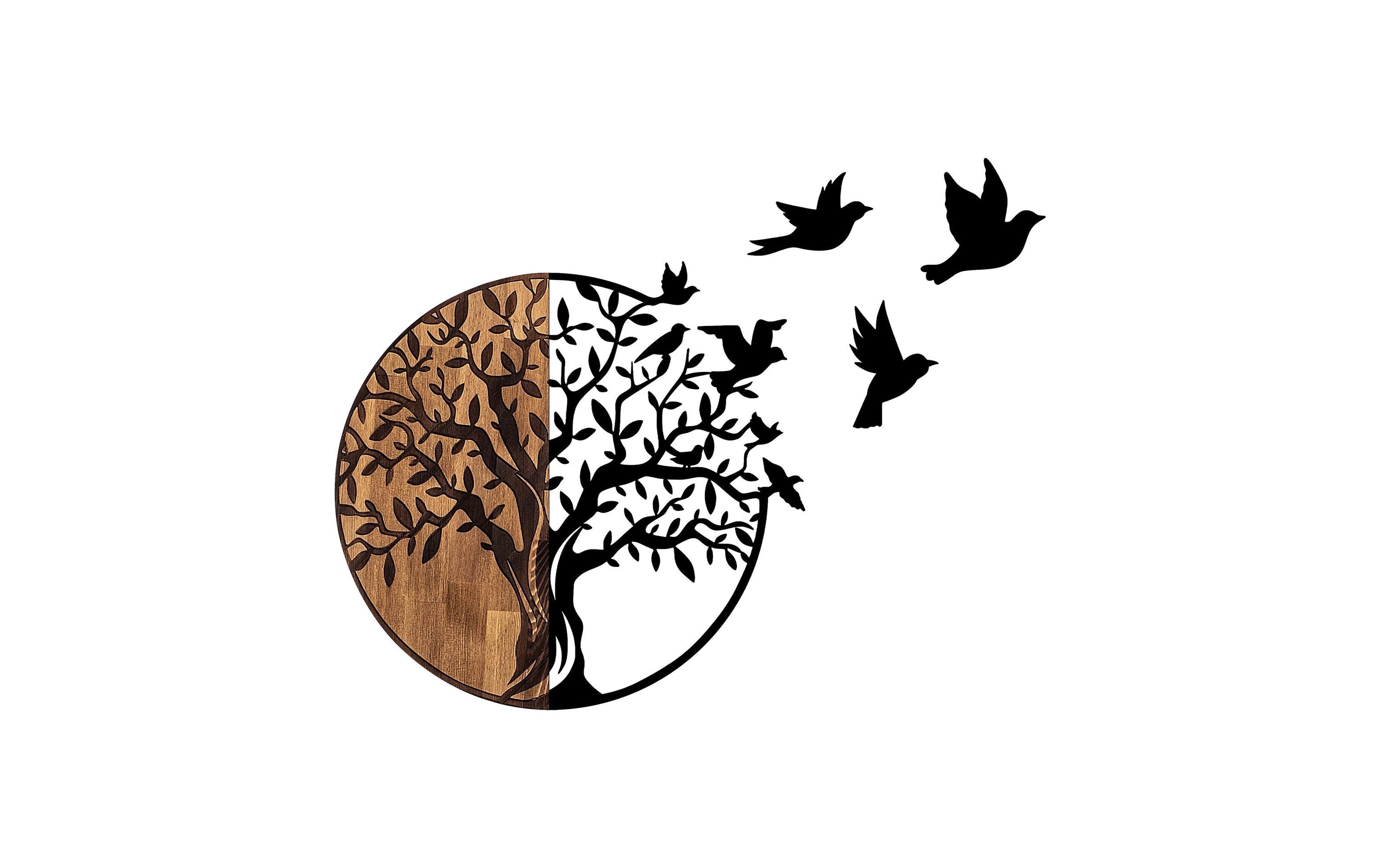 Wallxpert Wanddeko Birds Tree Metall/MDF, Grösse: 92 x 3 x 71 cm
