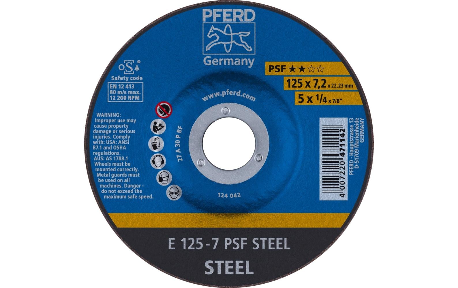 PFERD Schruppscheibe E 125x7.2x22.23mm Universal PSF Stahl