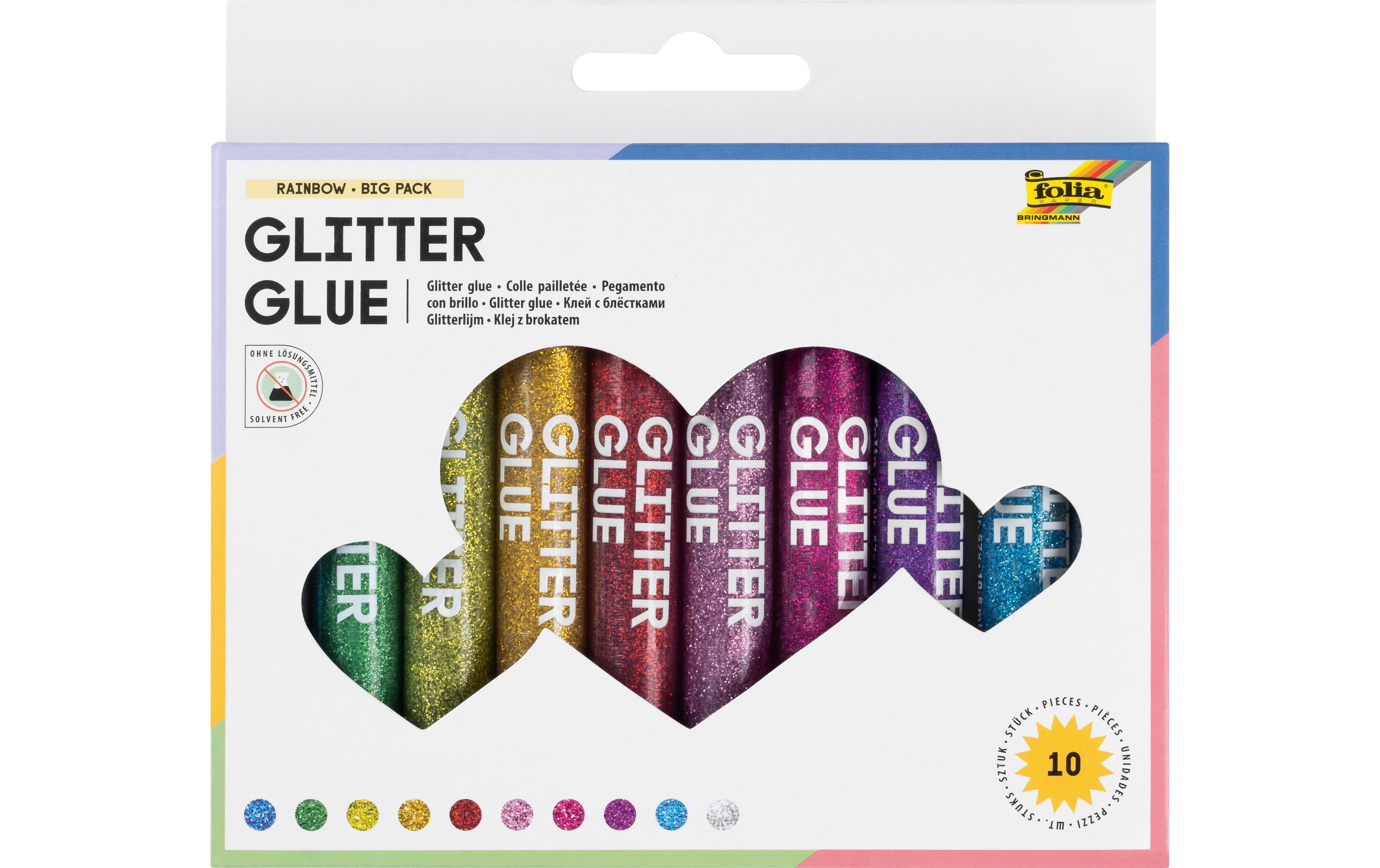 Folia Glitter Glue 10er Set mit 10 Klebestifte à 9.5ml