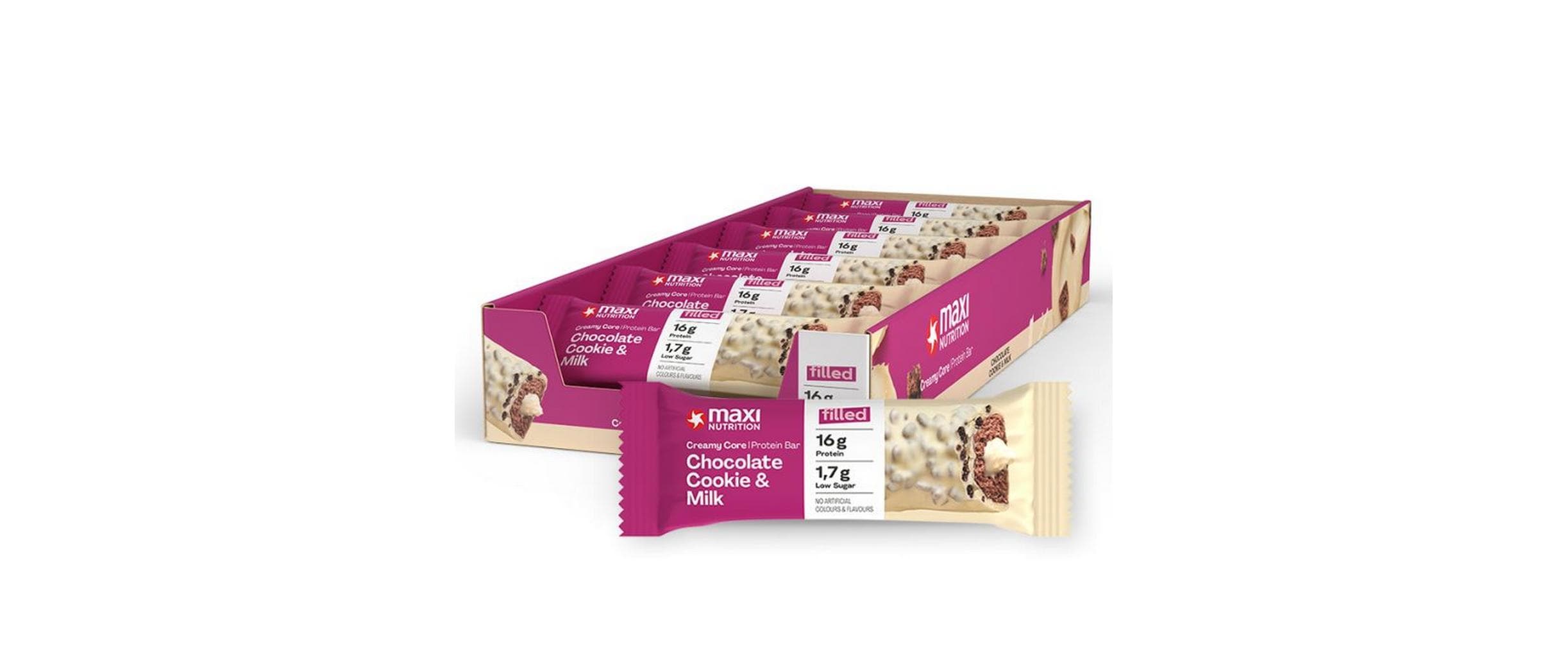 Maxi Nutrition Creamy Core Protein Bar Chocolate Cookie&Milk, Box: 12x45g