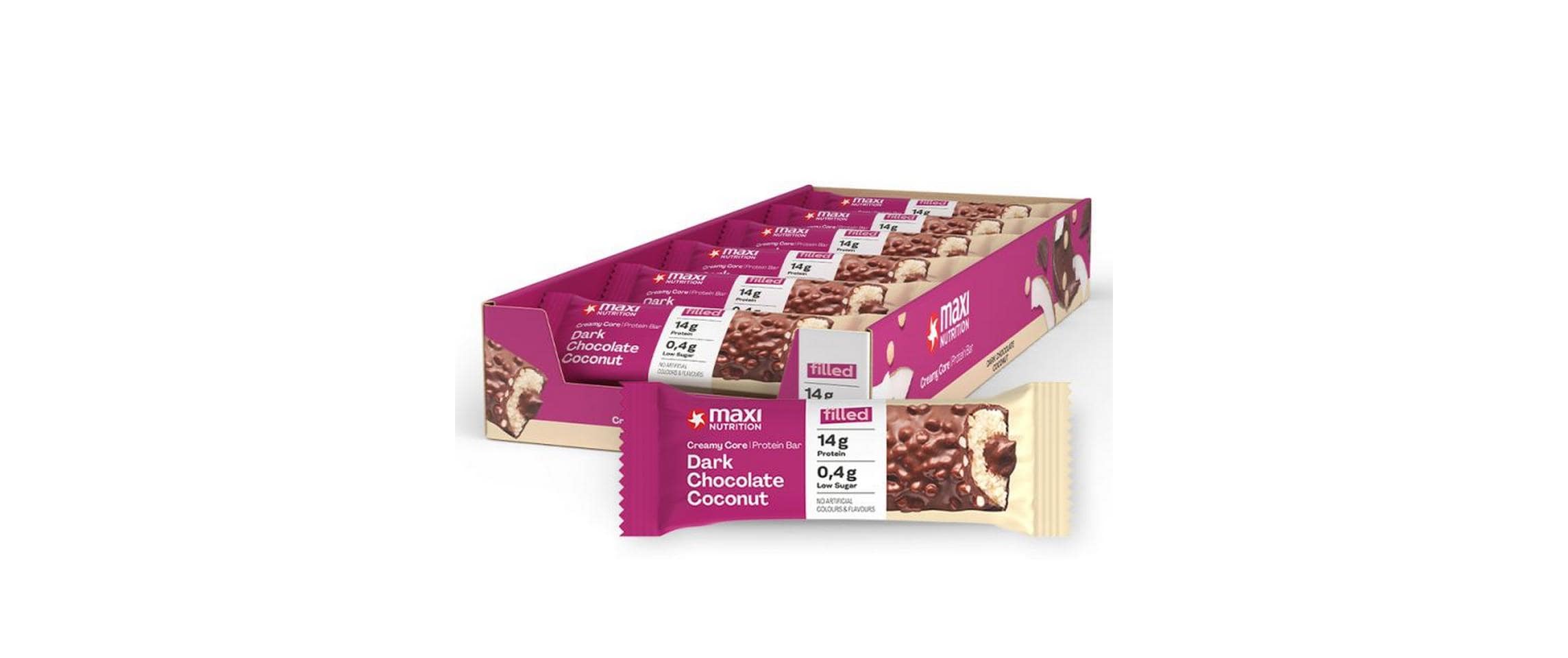 Maxi Nutrition Creamy Core Protein Bar Dark Chocolate Coconut, Box: 12x45g