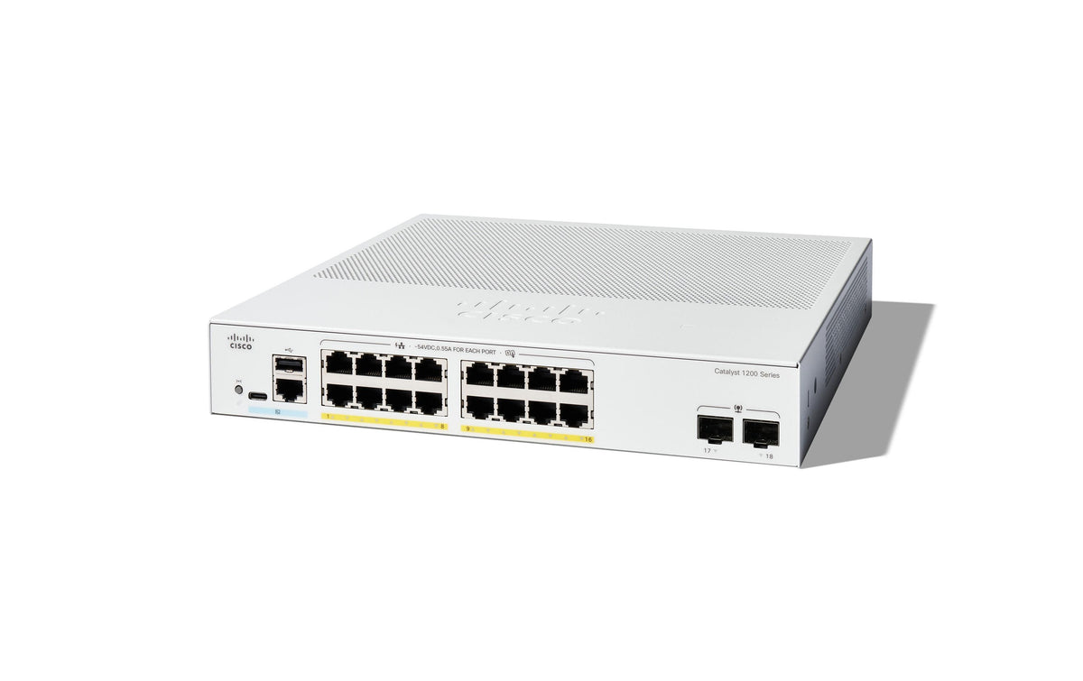 Cisco C1200-16P-2G: 16 Port Smart Switch 16-port GE, PoE, 2x1G SFP