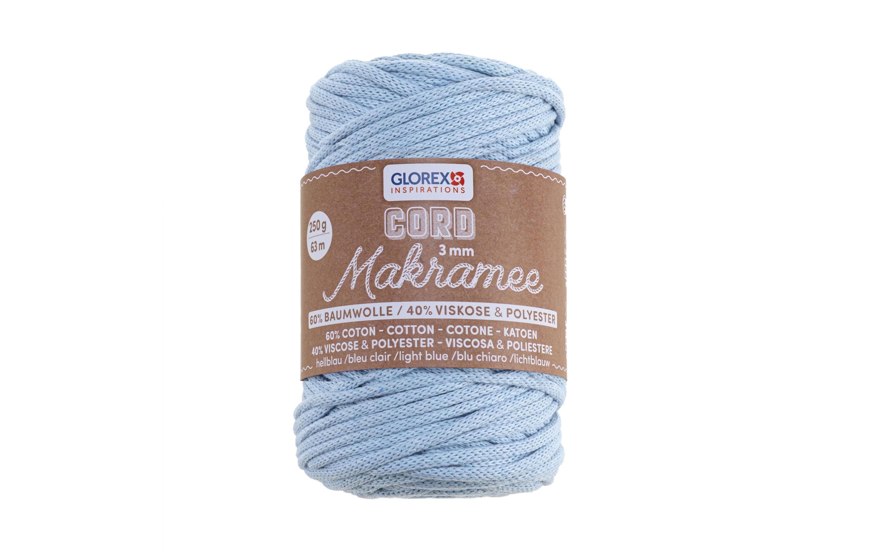 Glorex Makramee Cord gewebt 3mm, 250g, 60% Coton, 40% viskose, hellblau