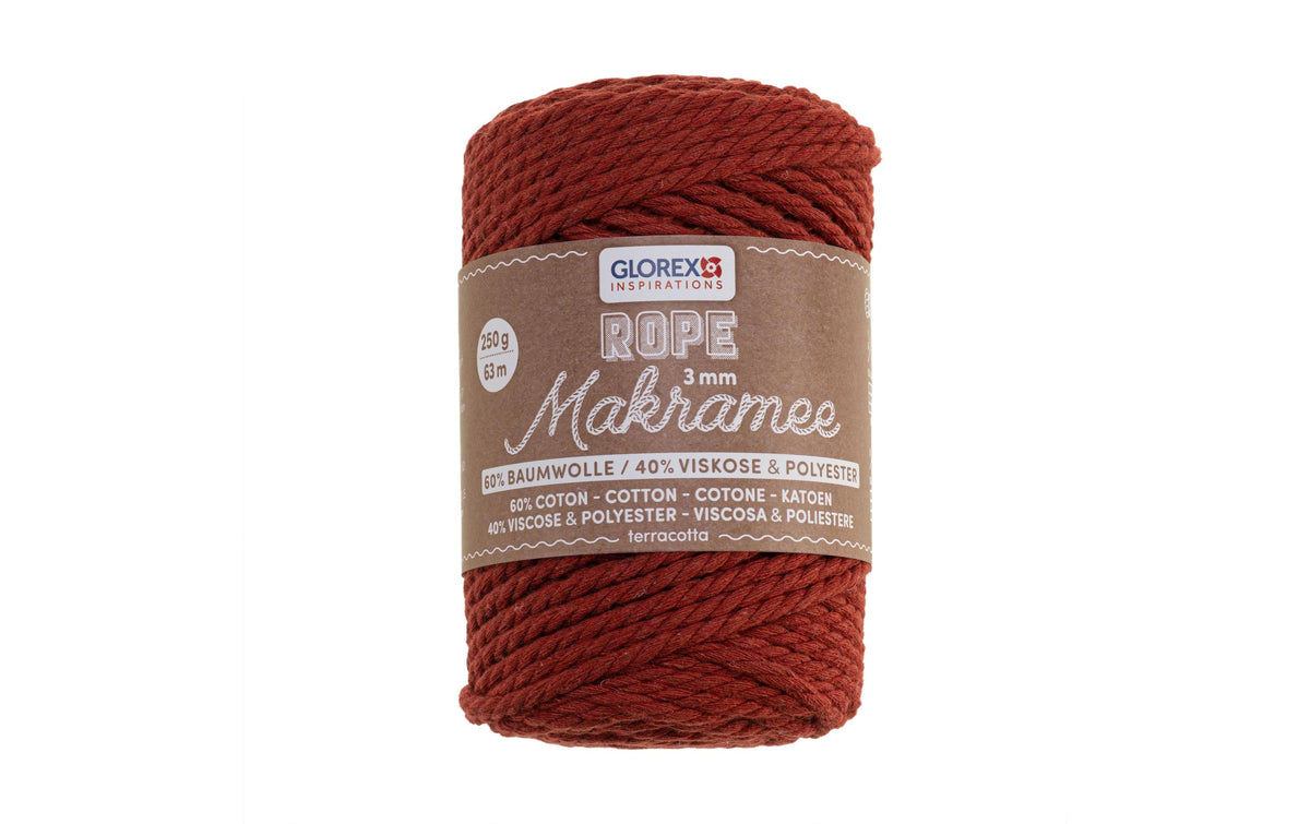 Glorex Makramee Rope gedreht 3mm, 250g, 60% Cotton, 40% Viskose, tecotta