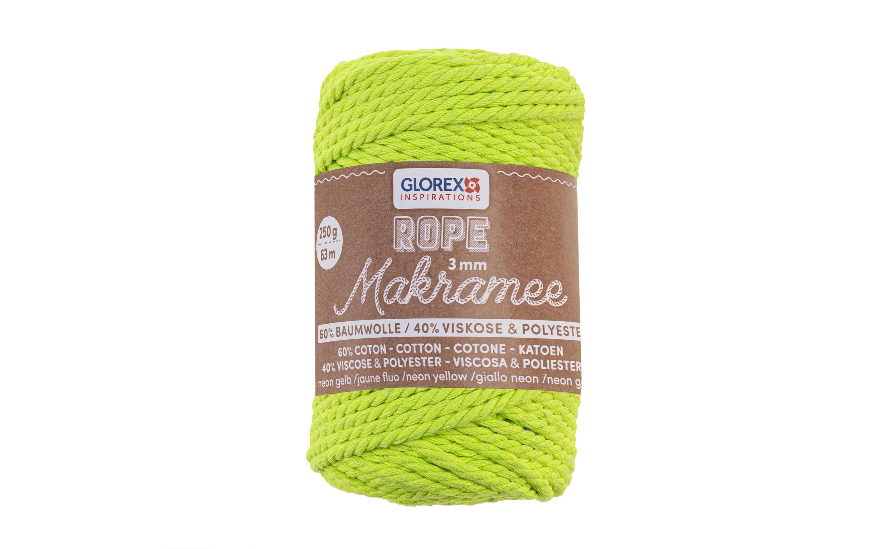 Glorex Makramee Rope gedreht 3mm, 250g, 60% Cotton, 40% Viskose, negelb