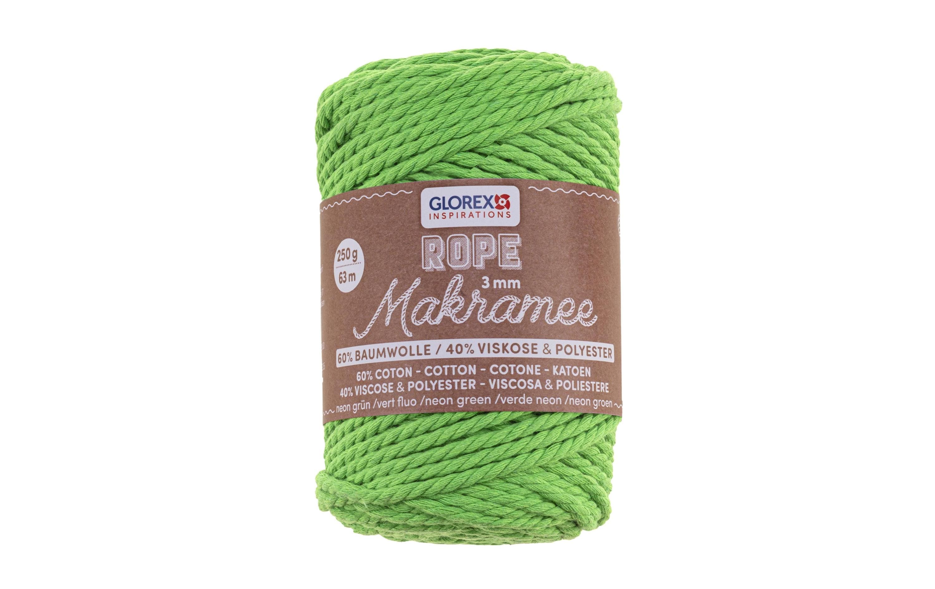 Glorex Makramee Rope gedreht 3mm, 250g, 60% Cotton, 40% Viskose, negrün
