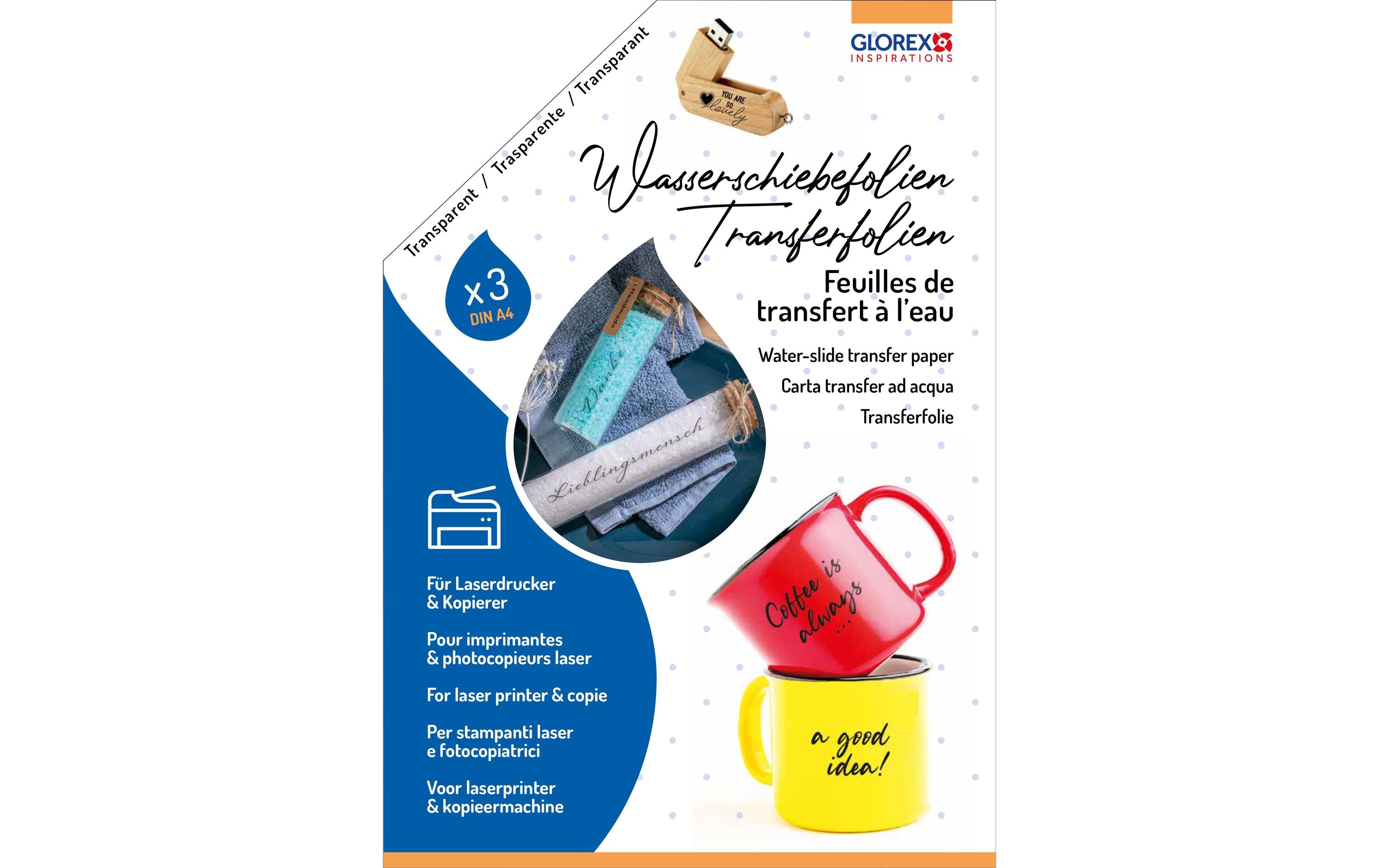 Glorex Wasserschiebefolie für Laserdrucker und Kopierer, A4, 3 Stk.