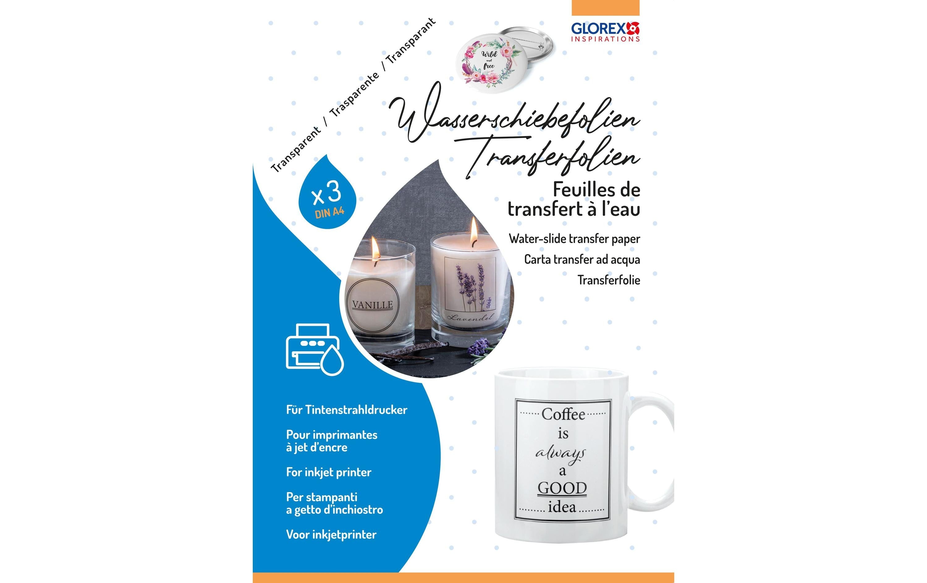 Glorex Wasserschiebefolie für Tintenstrahldrucker, A4, 3 Stk.