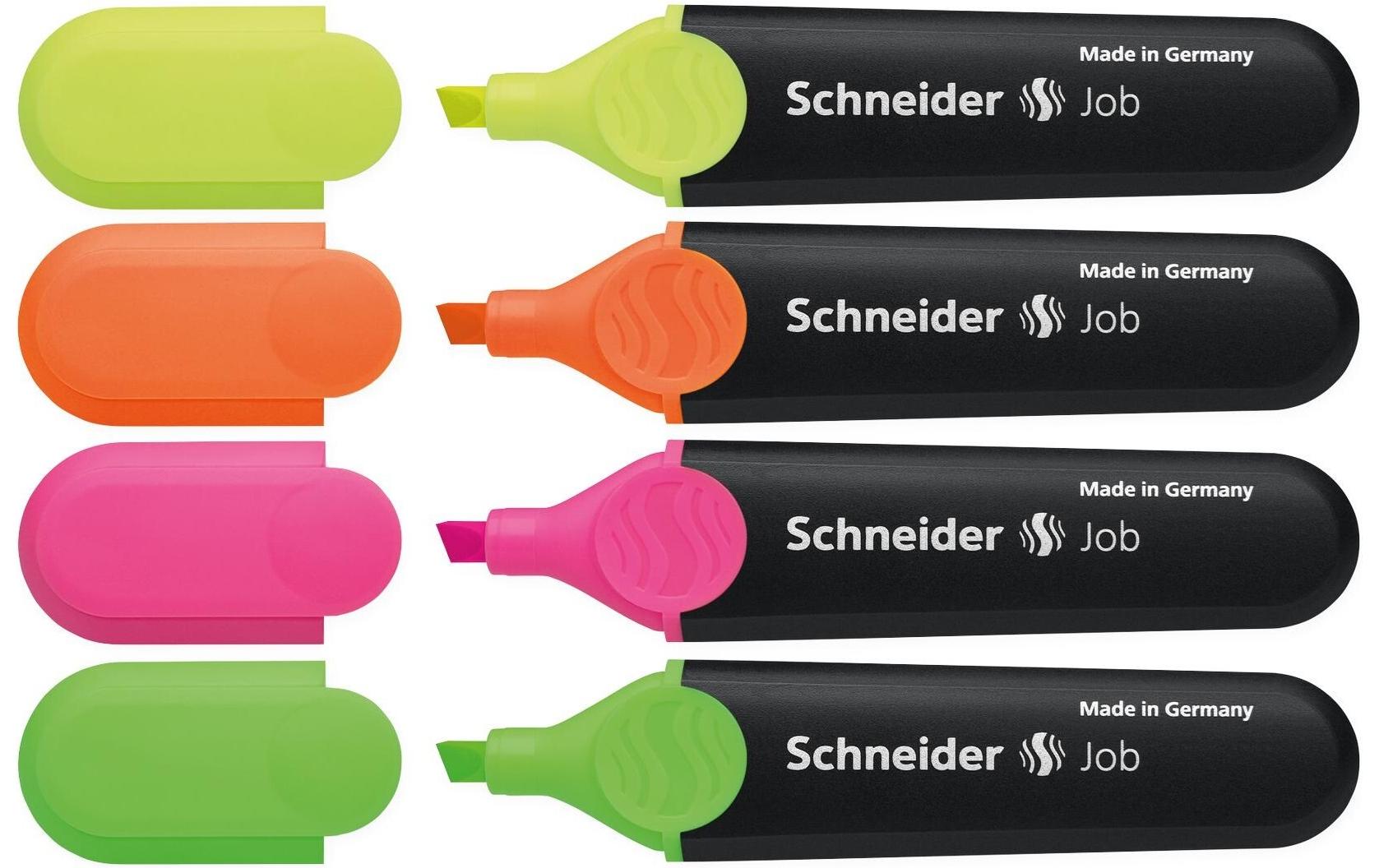 Schneider Textmarker Job 4er Etui: gelb, rosa, orange, grün