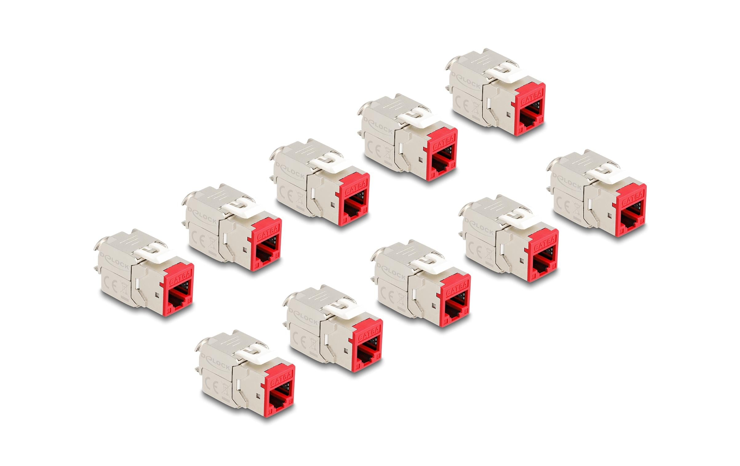 Delock Keystone Modul RJ45 Buchse zu LSA Cat.6A, werkzeugfrei, rot, 10 Stück